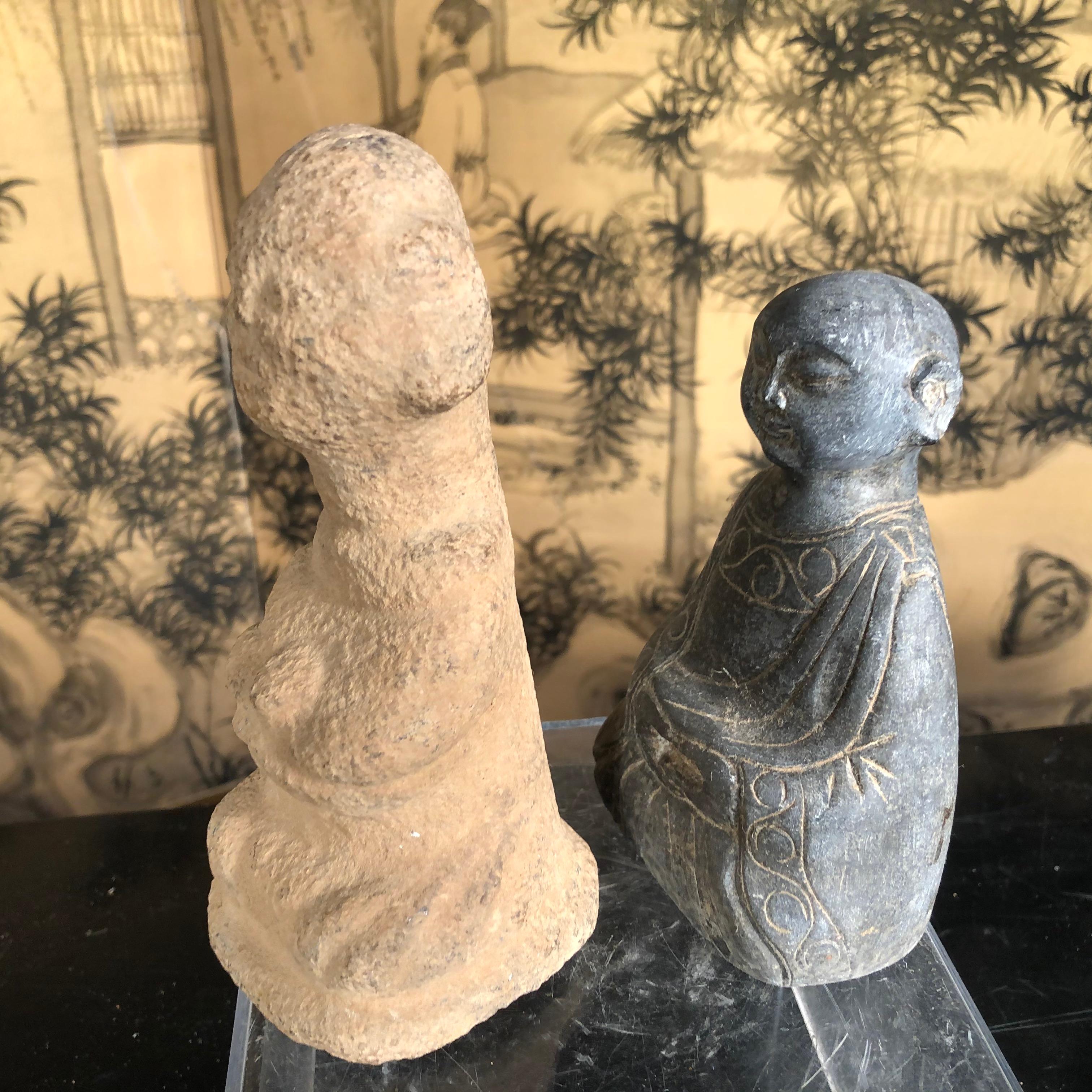 China Pair of Small Hand Carved Stone 