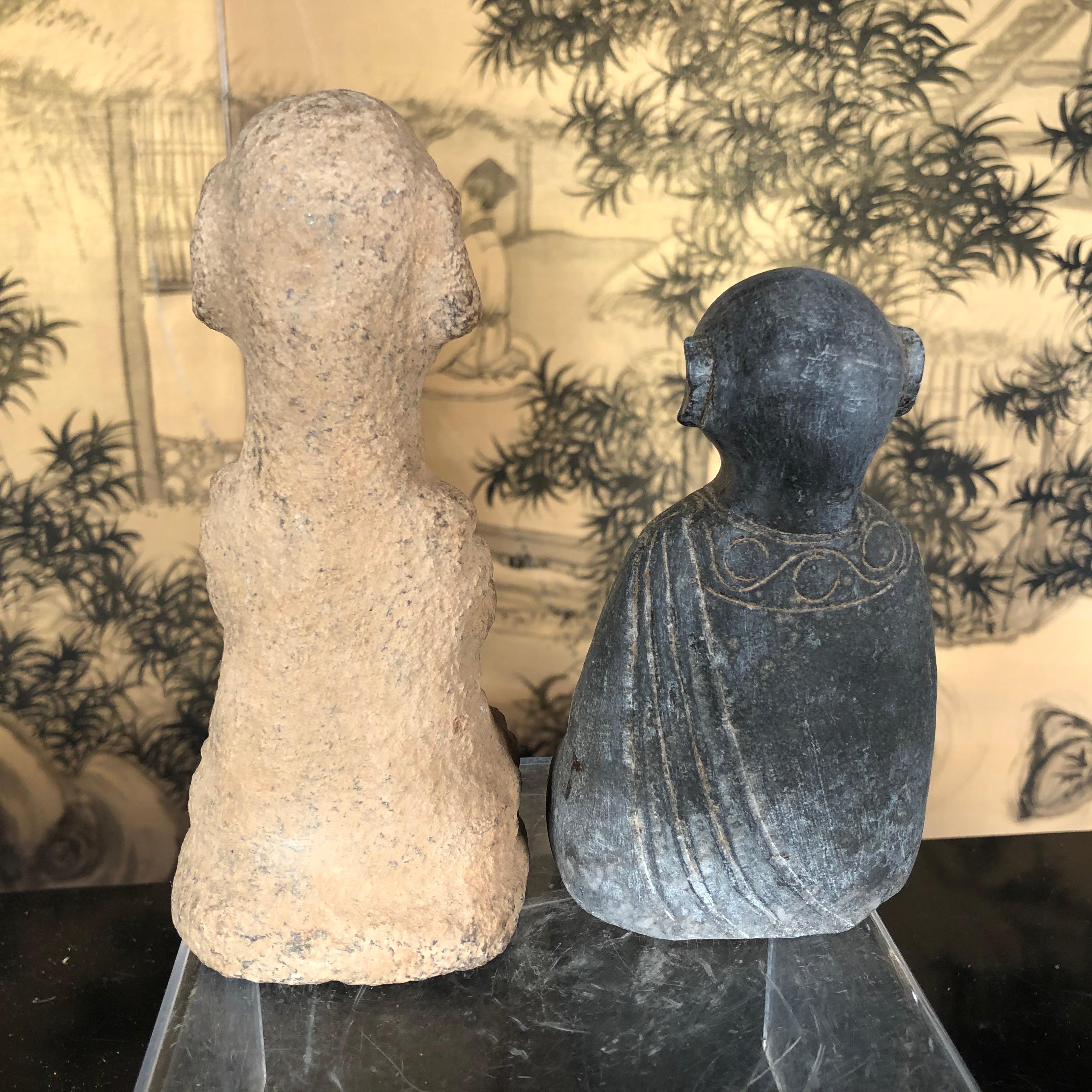 China Pair of Small Hand Carved Stone 
