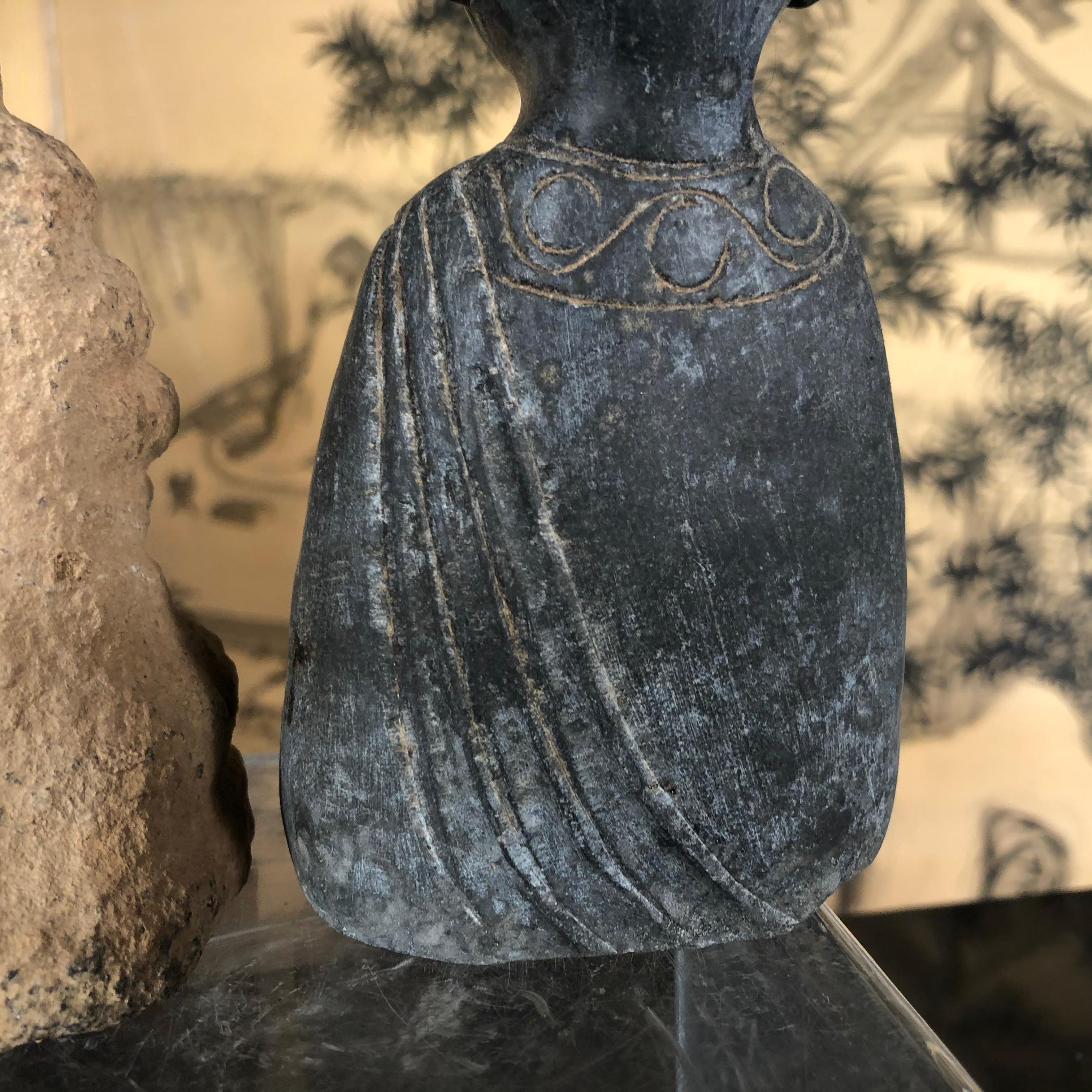 China Pair of Small Hand Carved Stone 