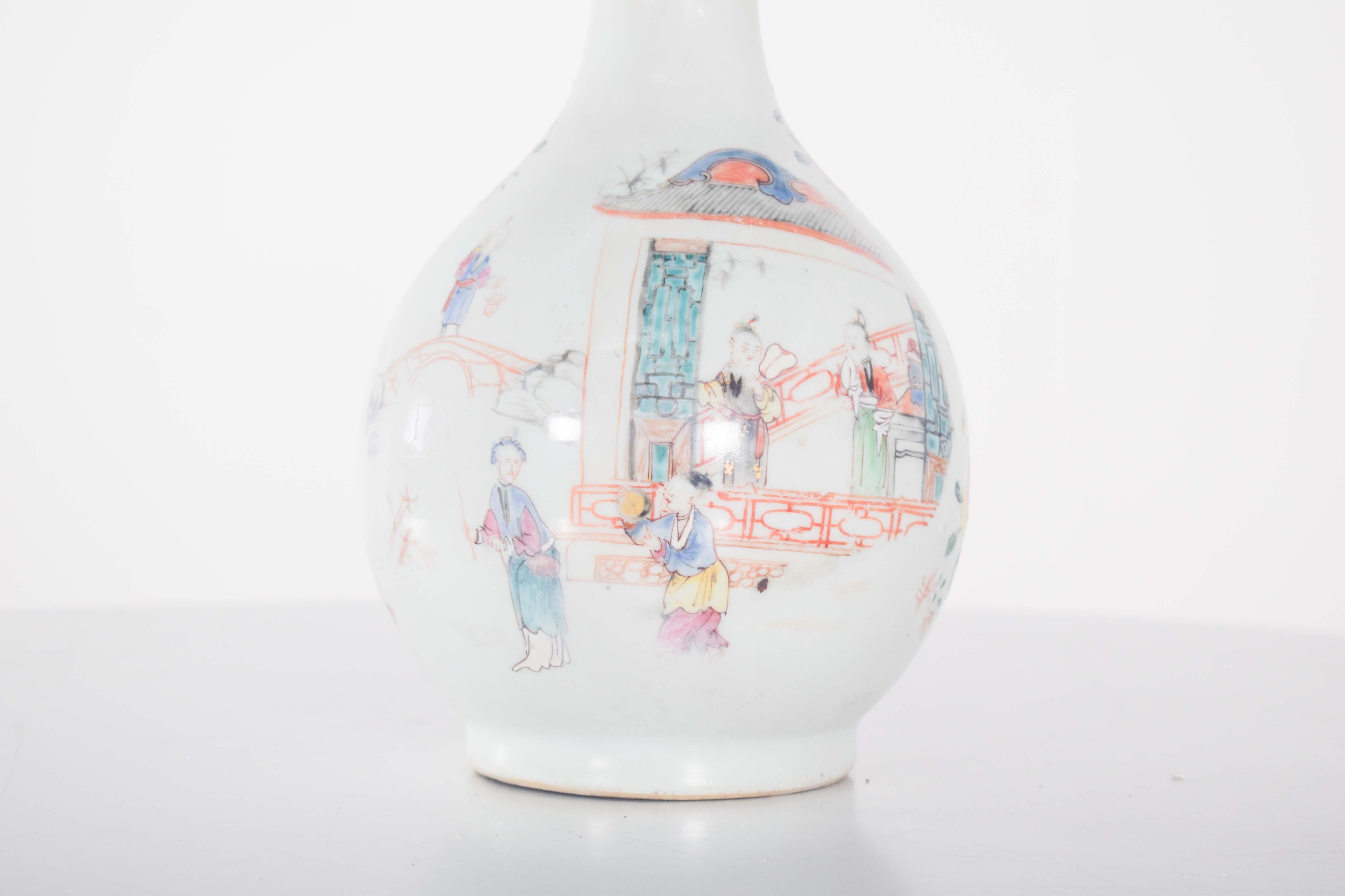 Baroque China Porcelain Bottle for Export, Polychrome Decoration For Sale