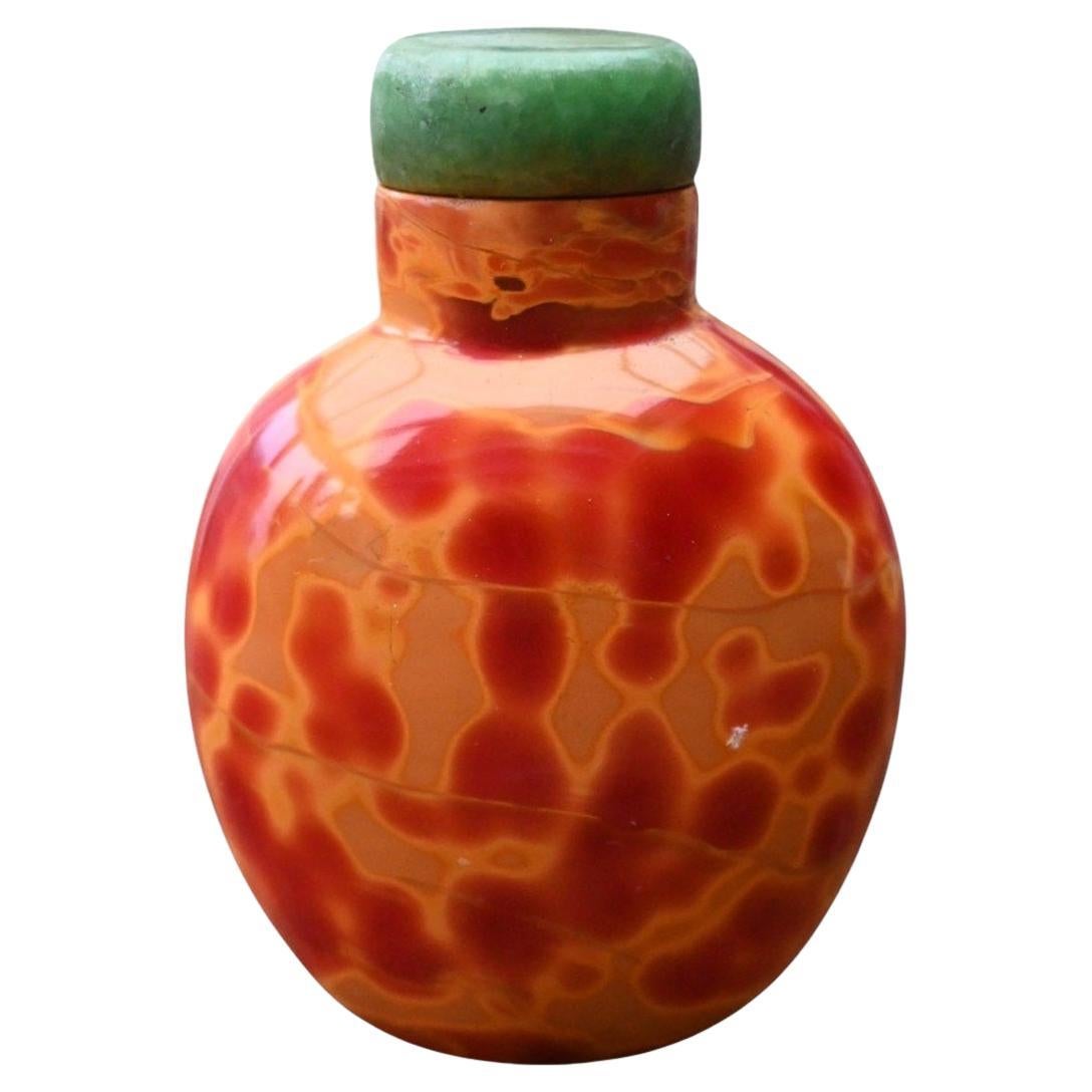China, Realgar Glass Snuff Bottle, Jade Stopper, 19th century