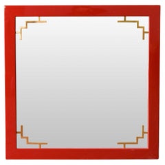 Vintage China Red Mirror With Brass Details From The 1970s – Lacquered Series