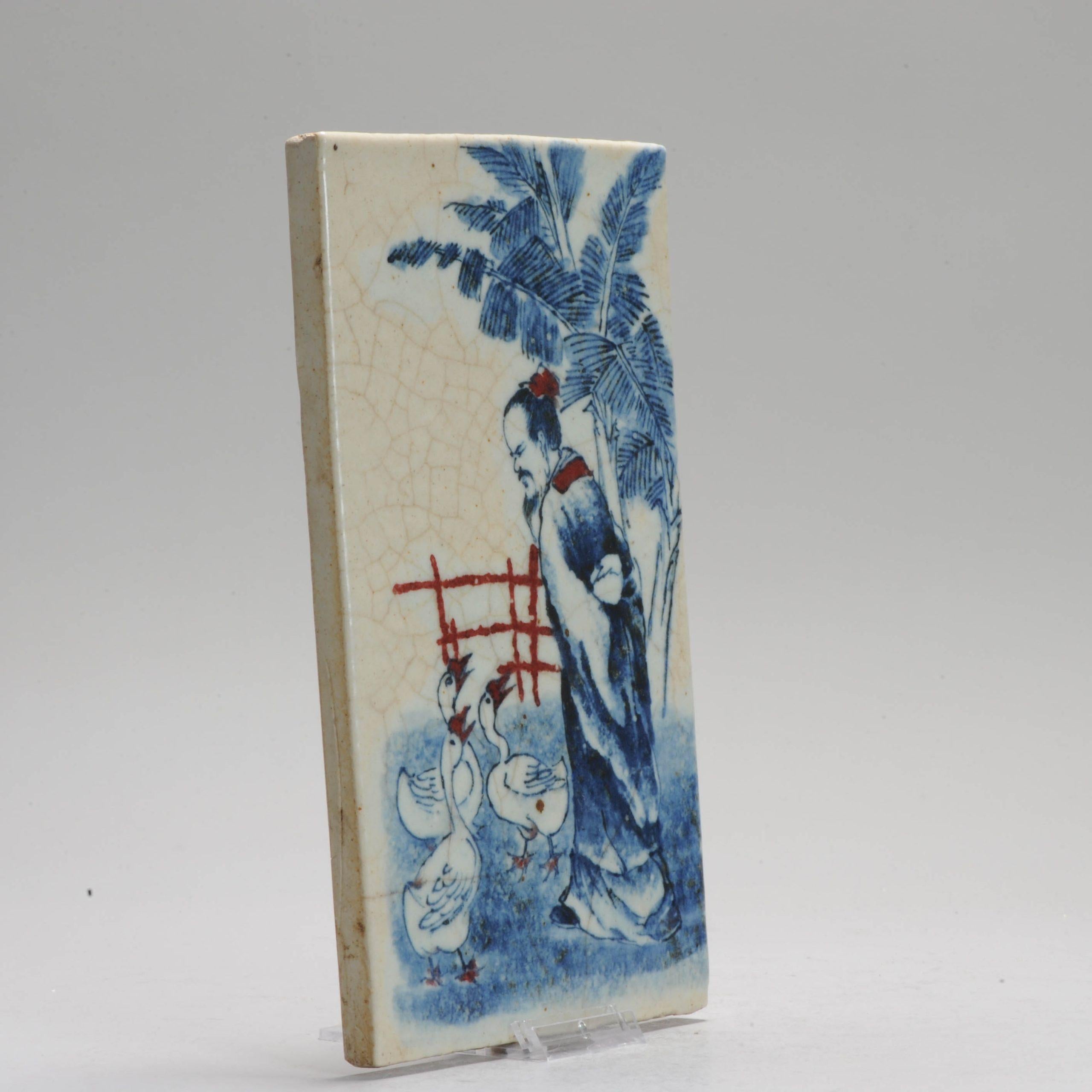 China Republic Plaque Early 20th C Chinese porcelain Wang Xizhi Geese Garden For Sale 4