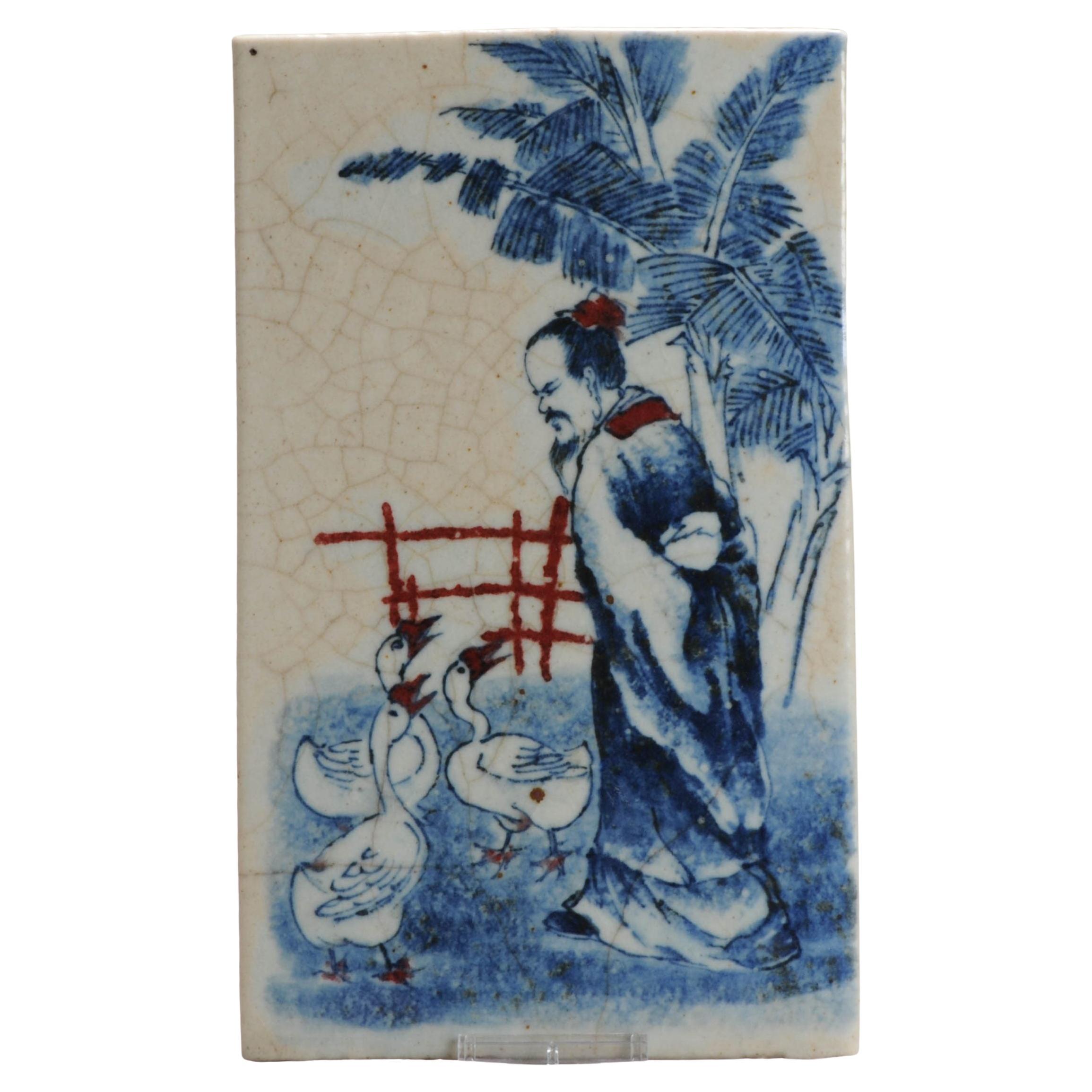China Republic Plaque Early 20th C Chinese porcelain Wang Xizhi Geese Garden