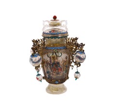 China Republic 1912-1960 Inside Paint Carved Rock Crystal Vase Silver & Enamel