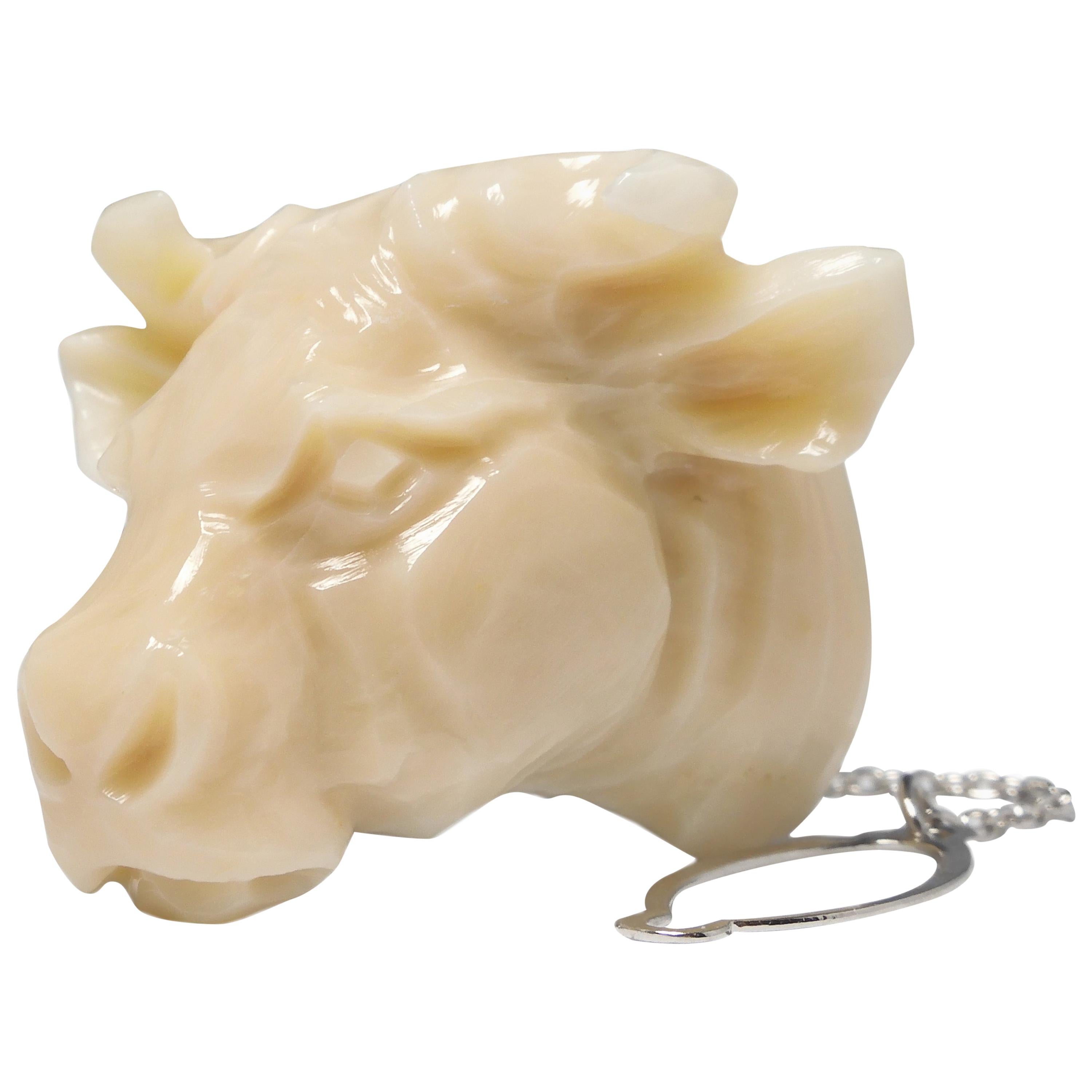 China Sea Off-White Coral Bull/Cow Head Pin Brooch For Sale