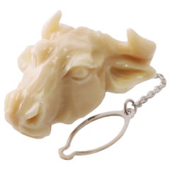 China Sea Off-White Coral Bull or Cow Head Pin Brooch