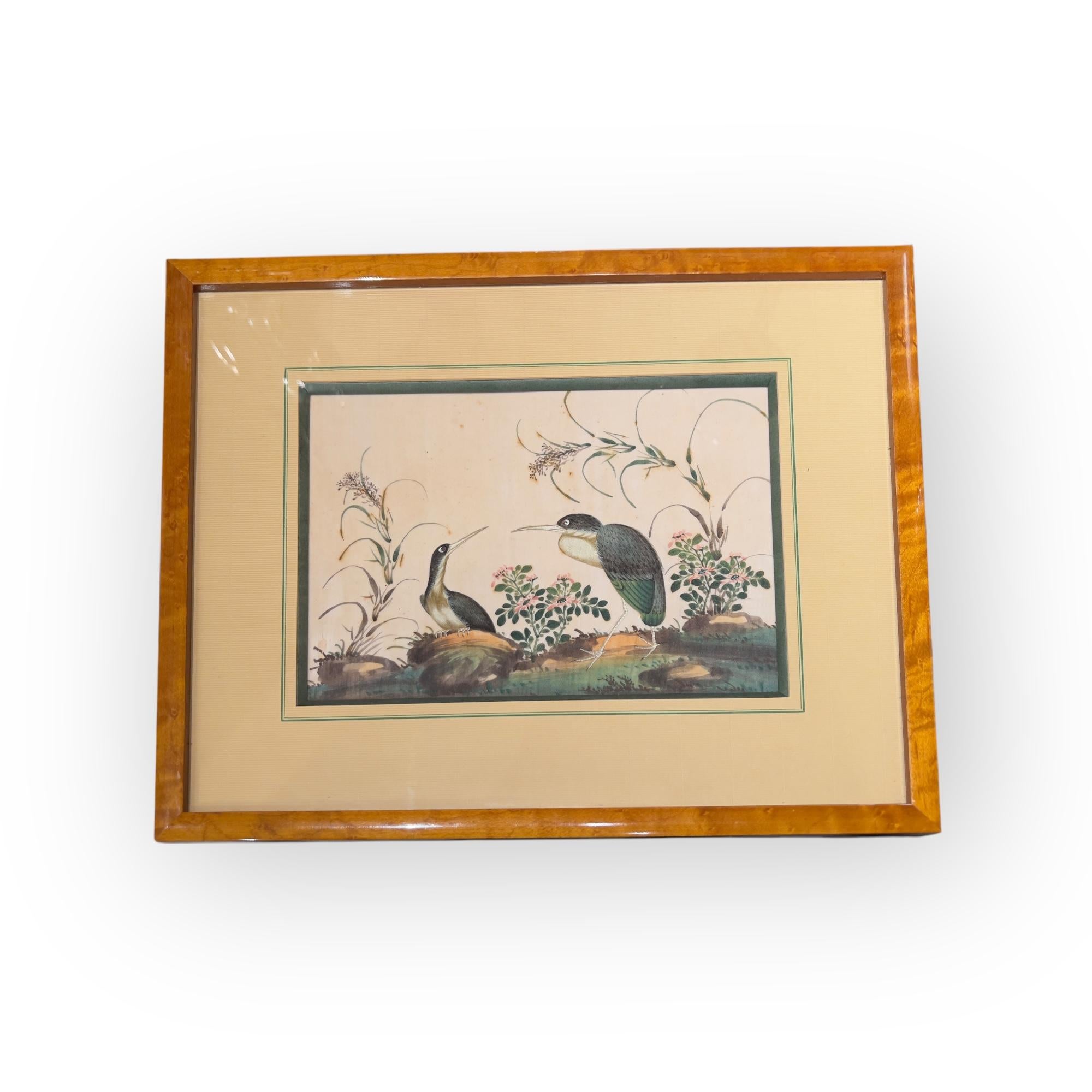 Hand-Painted China, Set of Six Chinese Export Birds Paintings on Pith Paper, 19th Century For Sale