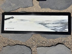 China Stunning Distant Mountain Valley Natural Marble Stone "Painting", Signed
