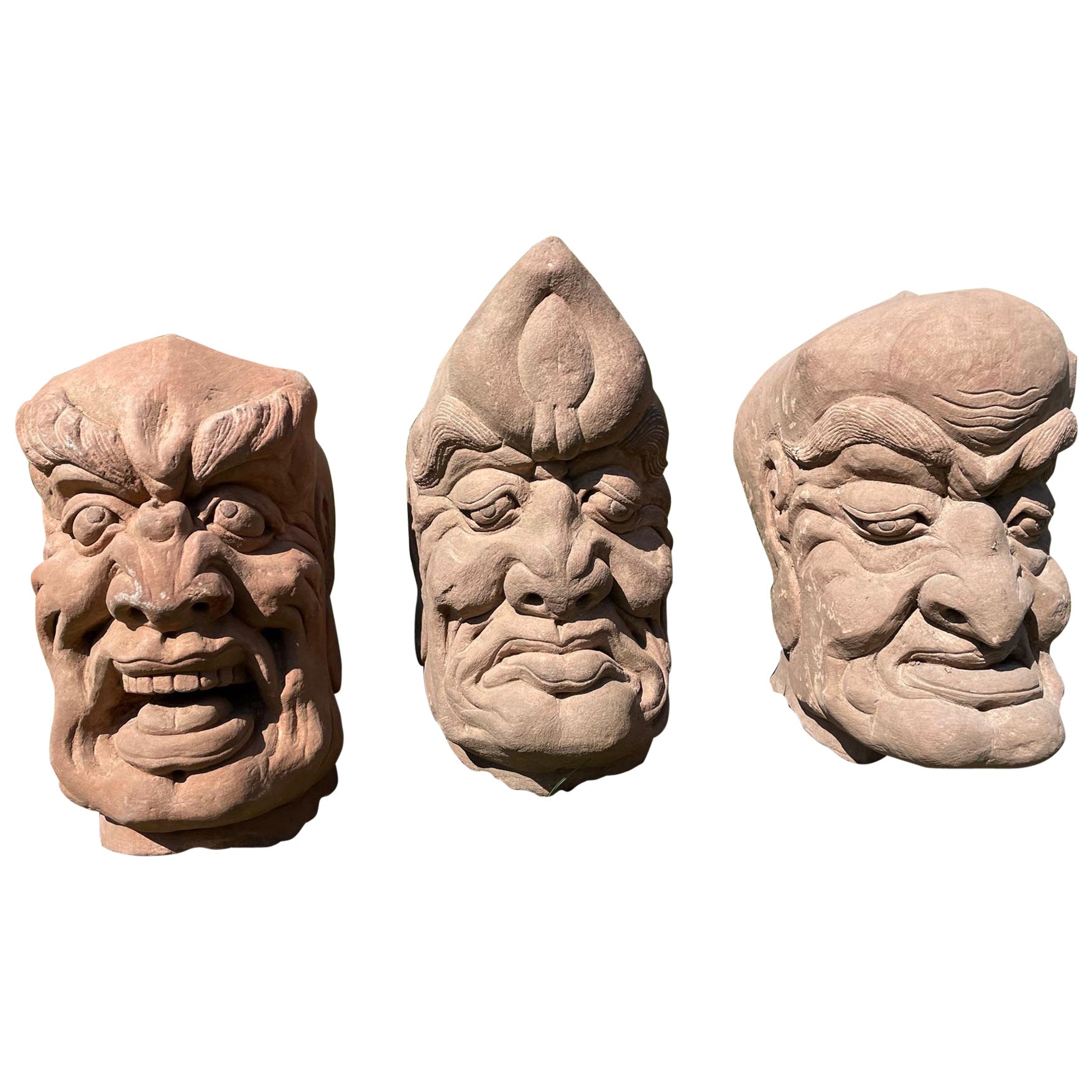 China Three Antique Fantastic Stone Garden Monk Sculptures