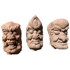 China Three Antique Fantastic Stone Garden Monk Sculptures