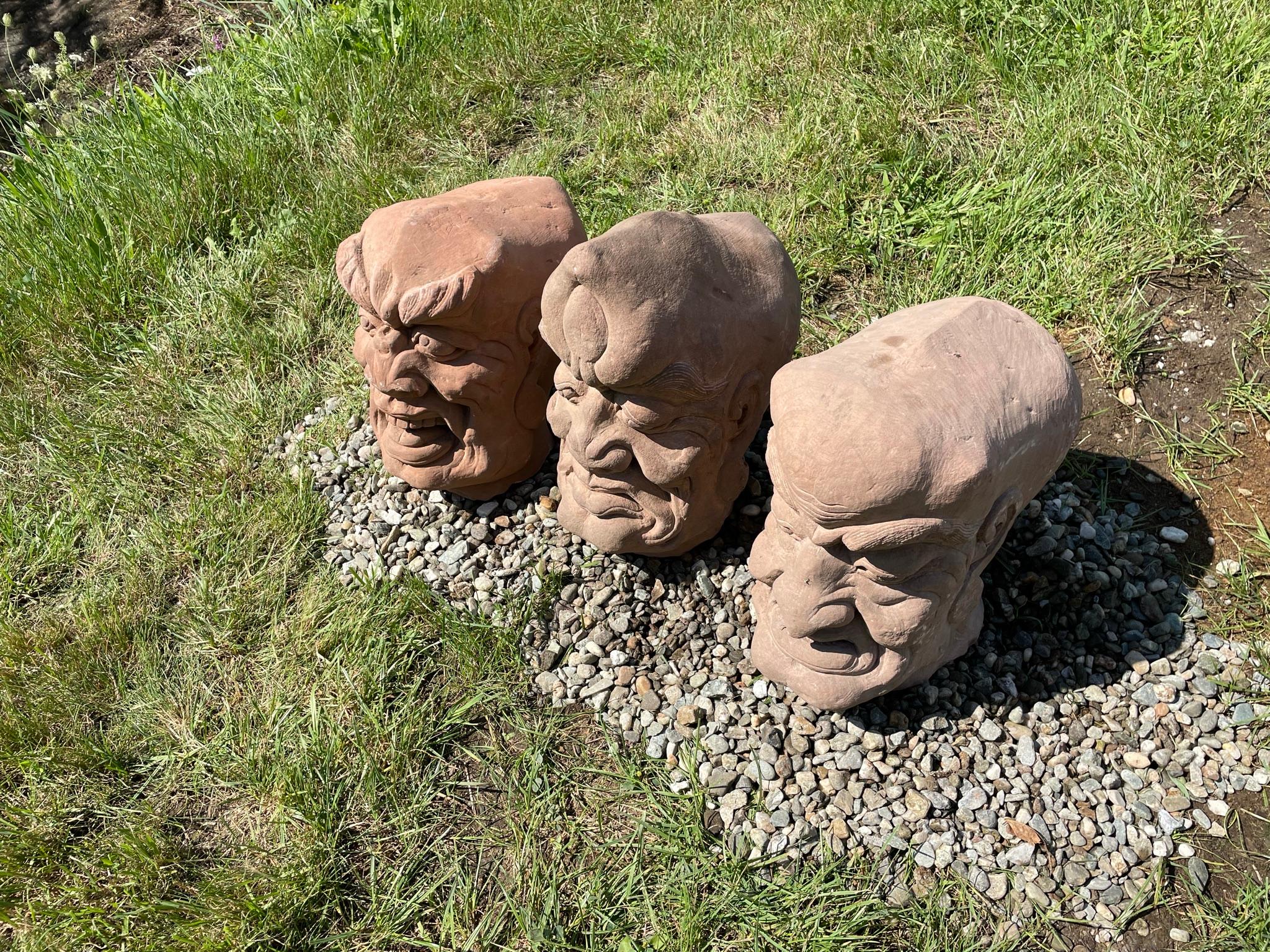 China Three Antique Fantastic Stone Garden Monk Sculptures 6