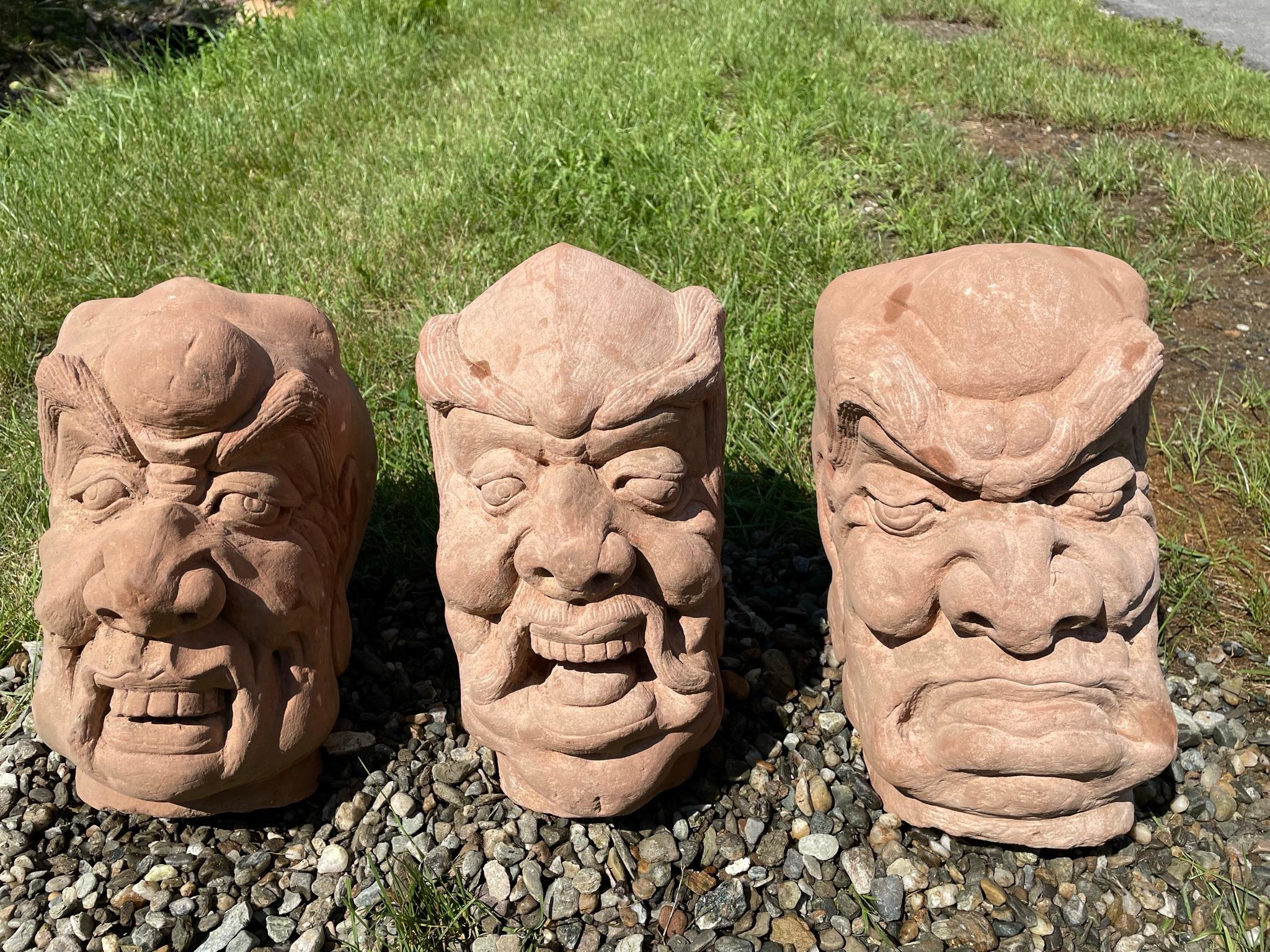Qing China Three Antique Fantastic Stone Garden Monks For Sale