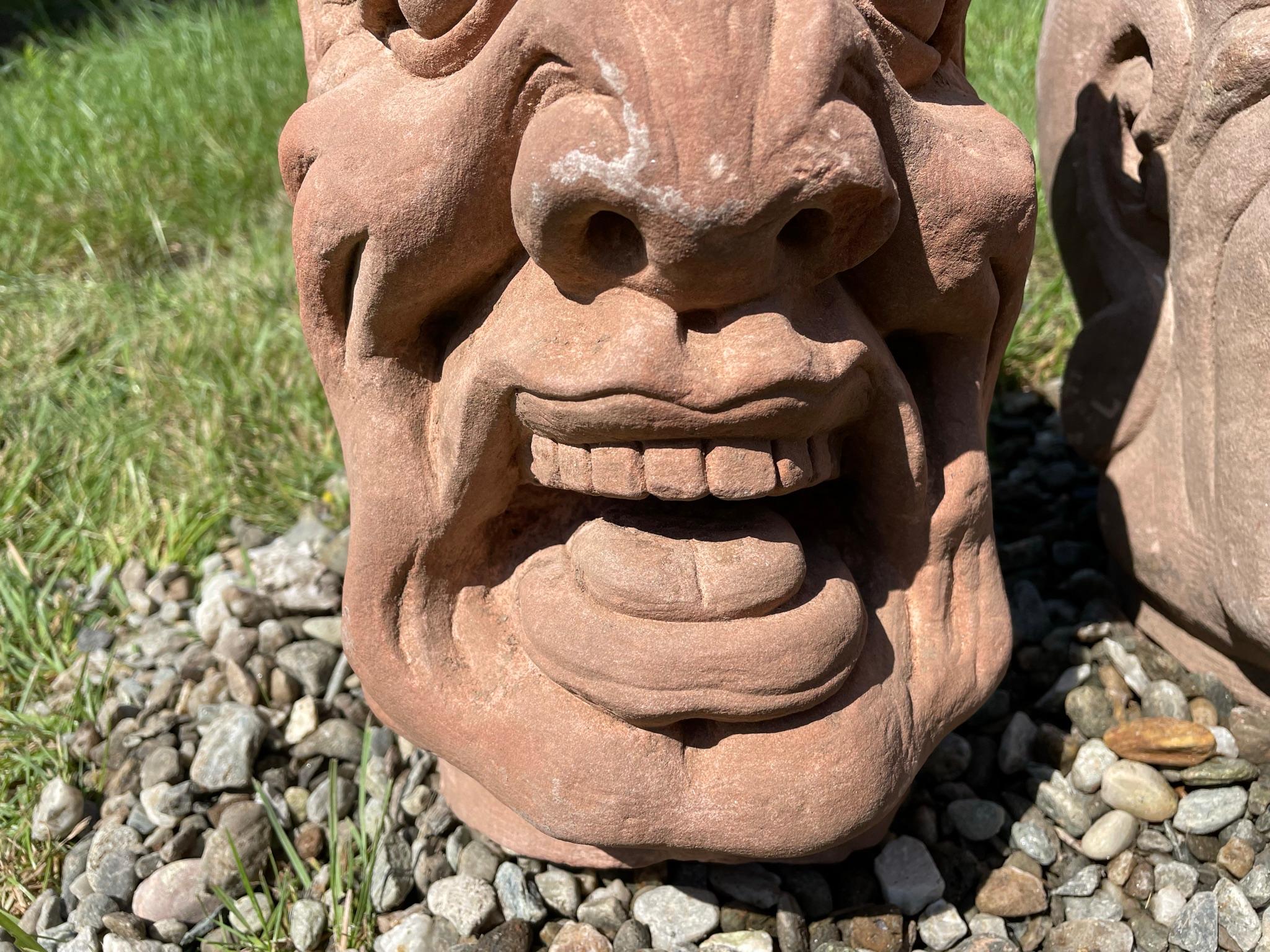 Hand-Carved China Three Antique Fantastic Stone Garden Monk Sculptures