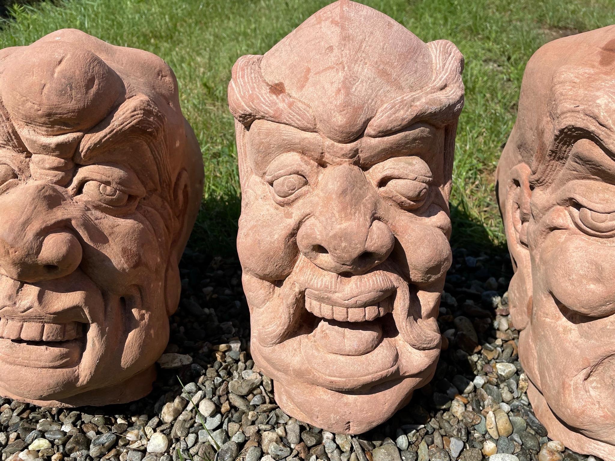 Hand-Carved China Three Antique Fantastic Stone Garden Monks For Sale