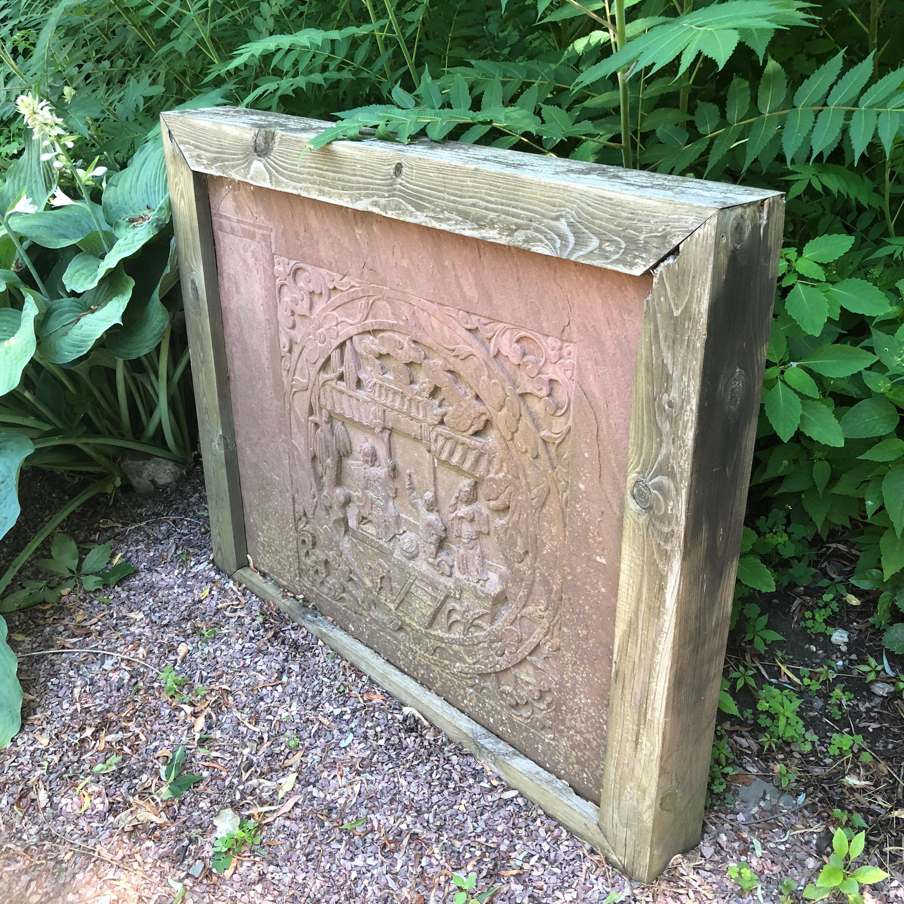 China Three Antique Red Stone Framed 