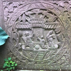 China Three Antique Red Stone Framed "Garden Celebrations"  Sculpture