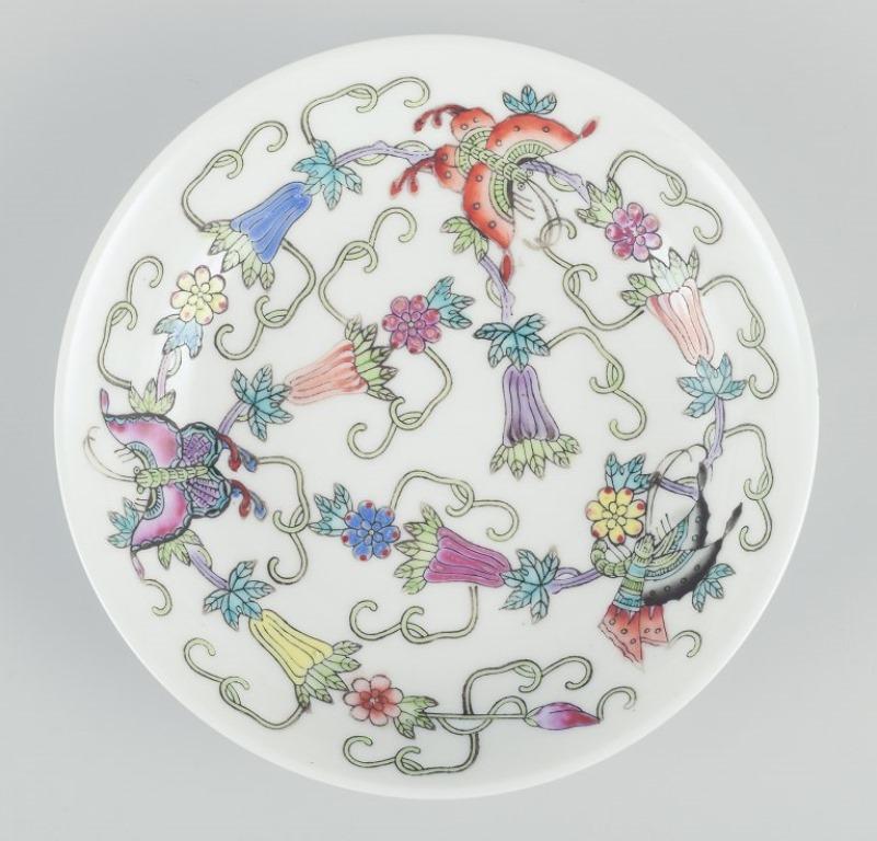 Glazed China, three porcelain bowls. Classic motifs with flowers and butterflies. For Sale