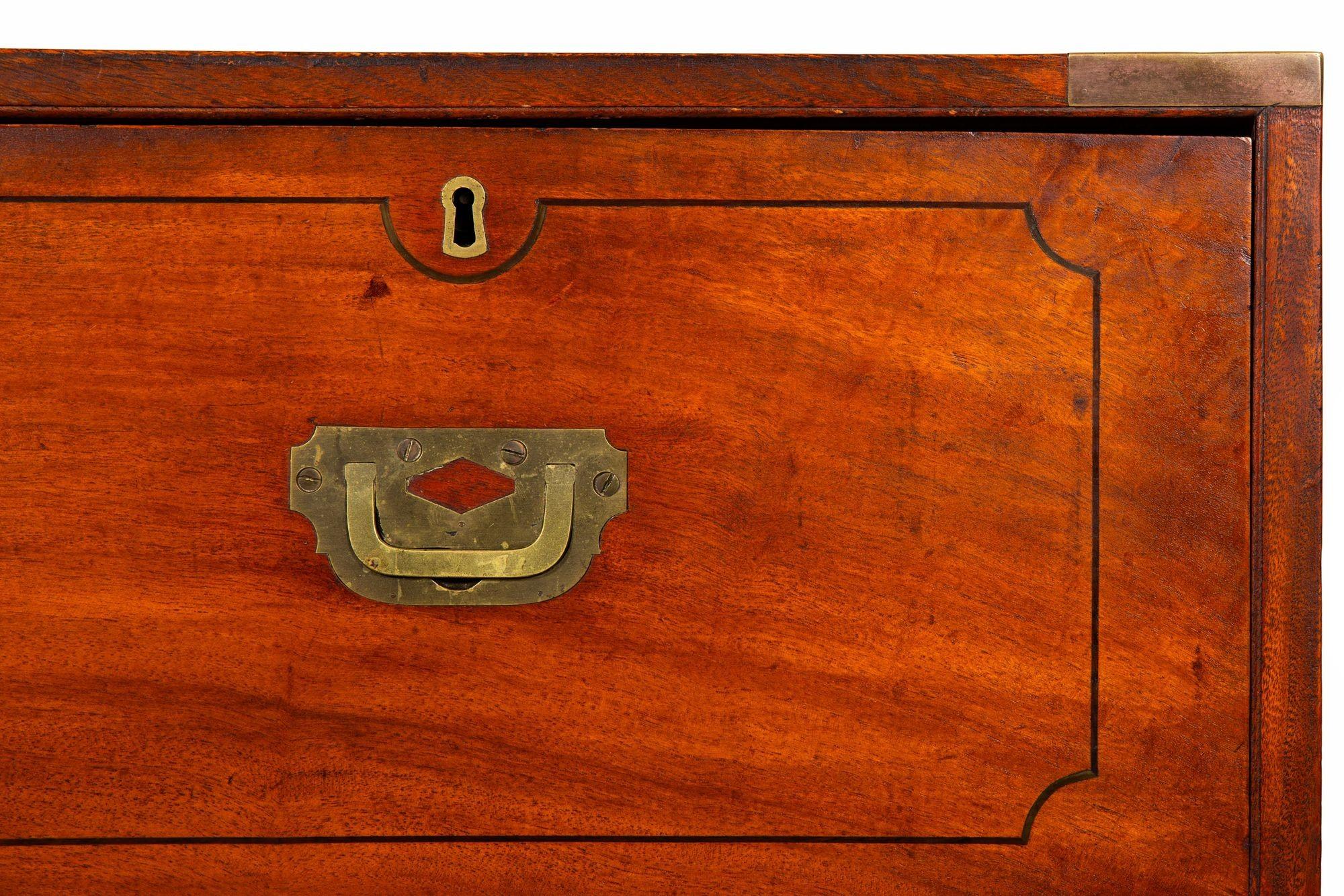 China Trade Camphor Brass-Mounted British Campaign Chest ca. 1840 For Sale 8