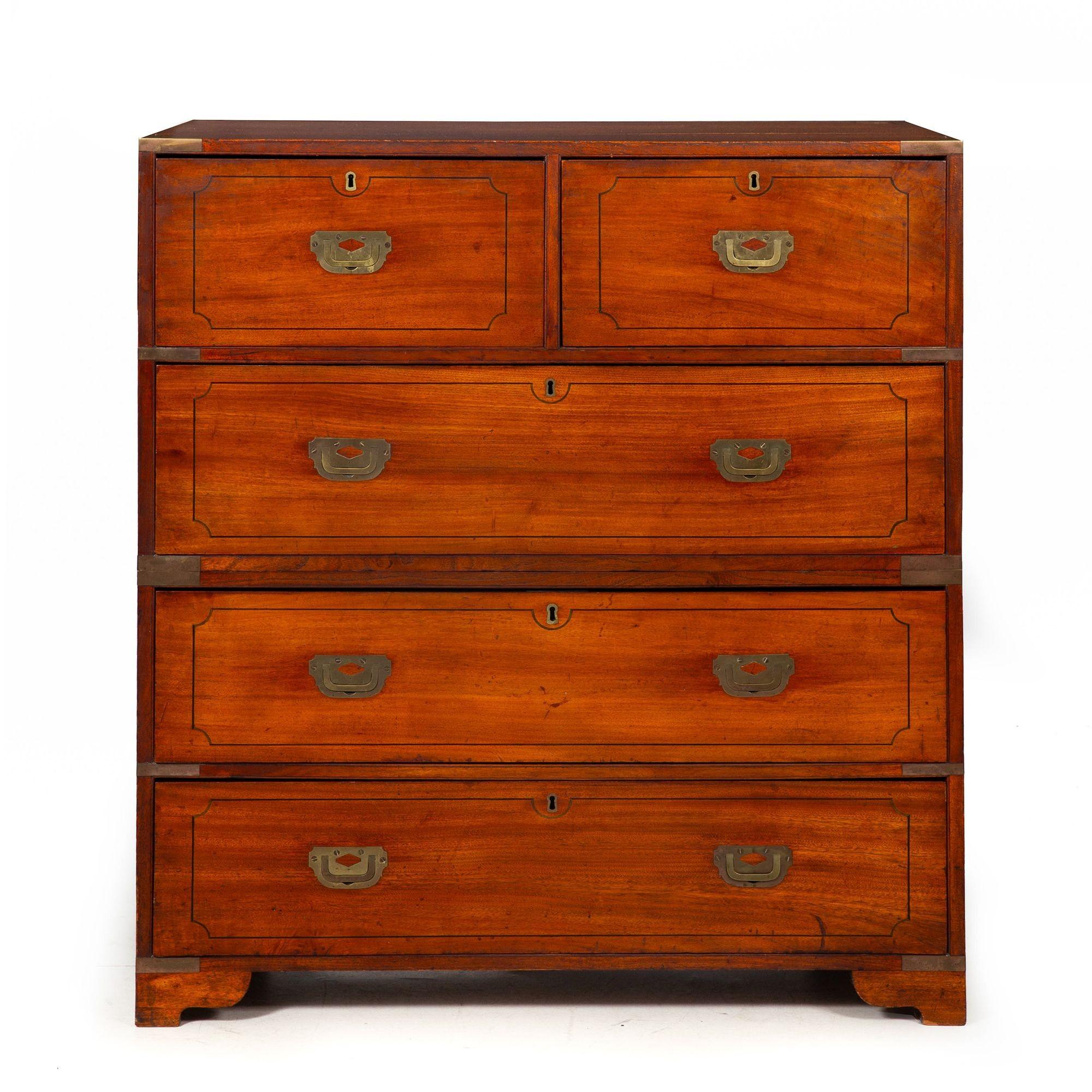CHINA TRADE BRASS-MOUNTED CAMPHOR-WOOD CAMPAIGN CHEST OF DRAWERS
Circa 1840

44 1/8