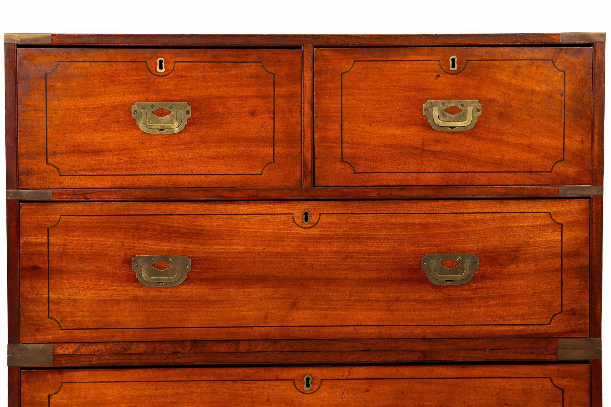 China Trade Camphor Brass-Mounted British Campaign Chest ca. 1840 For Sale 2