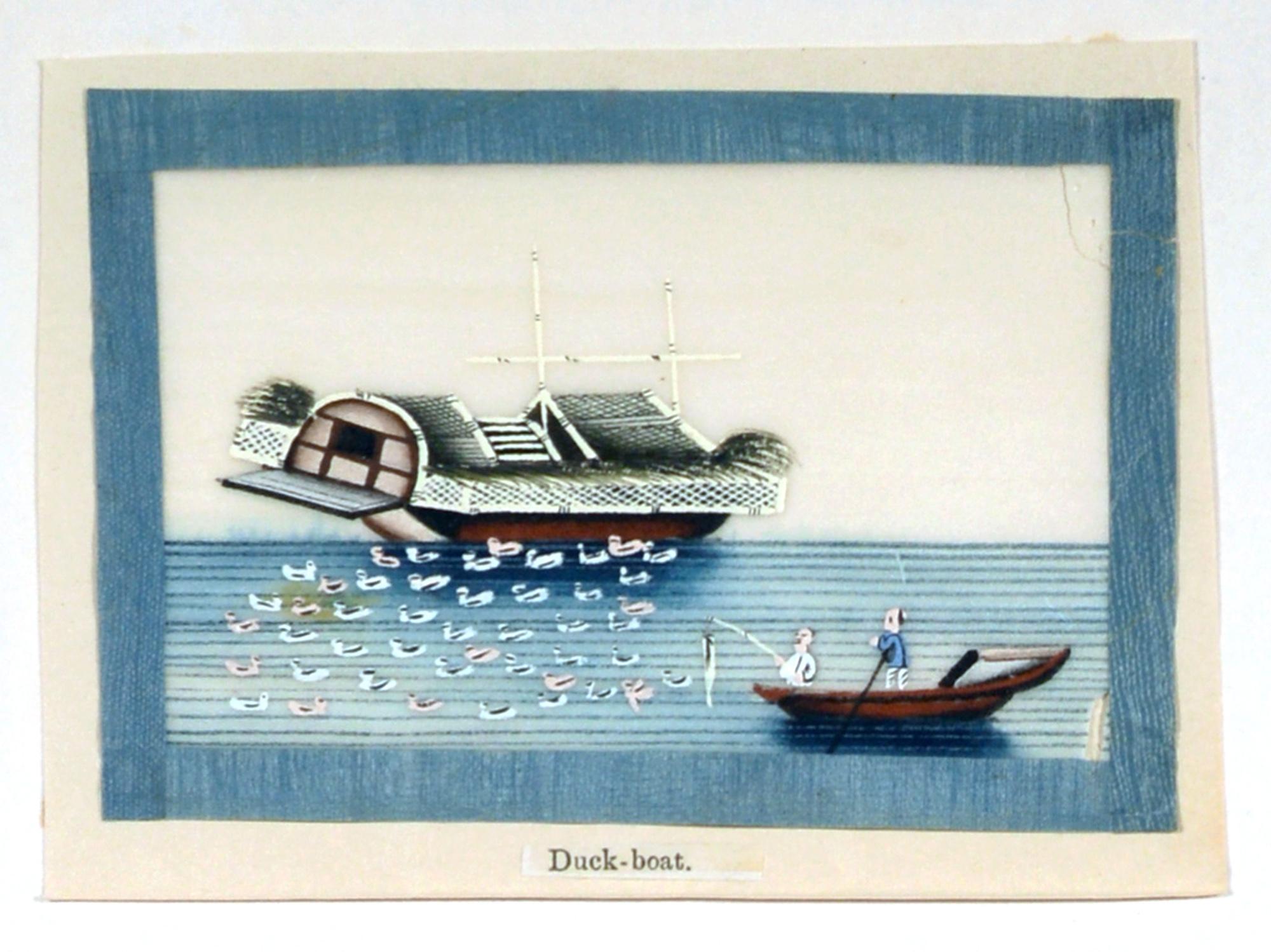 China Trade Miniature Watercolor Pictures of Junks and Sampans on Pith Paper 4