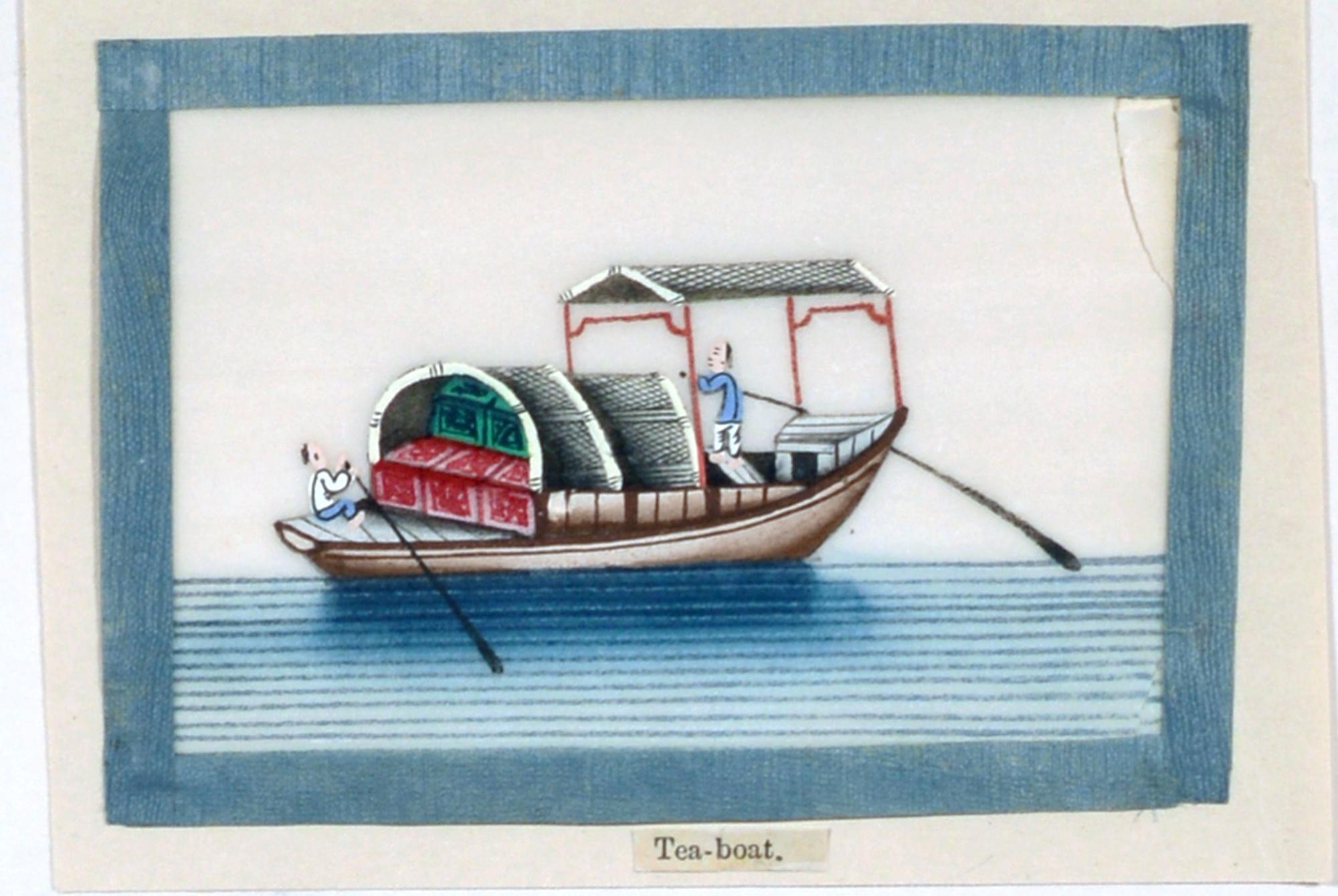 China Trade Miniature Watercolor Pictures of Junks and Sampans on Pith Paper 6