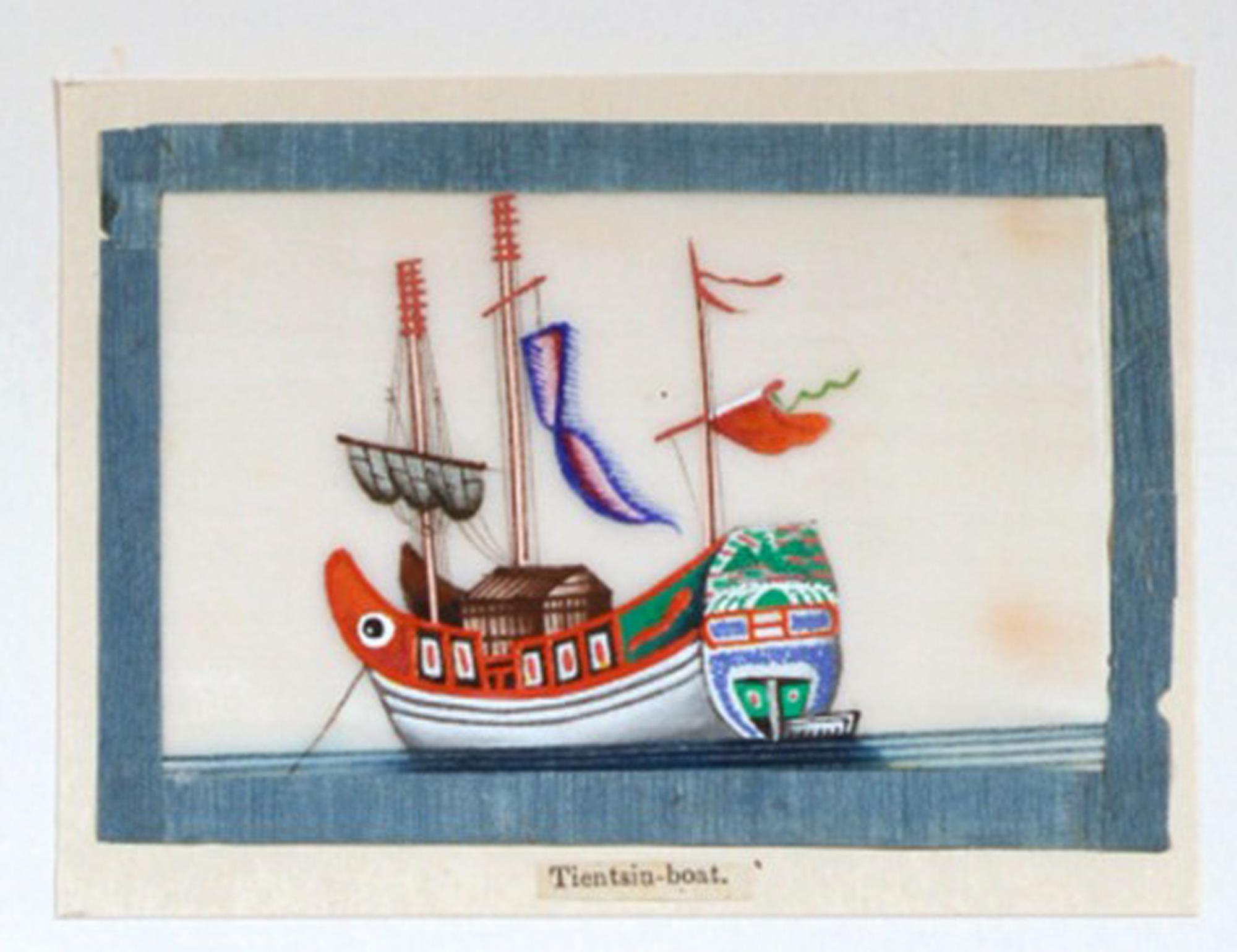 China Trade Miniature Watercolor Pictures of Junks and Sampans on Pith Paper In Good Condition In Downingtown, PA