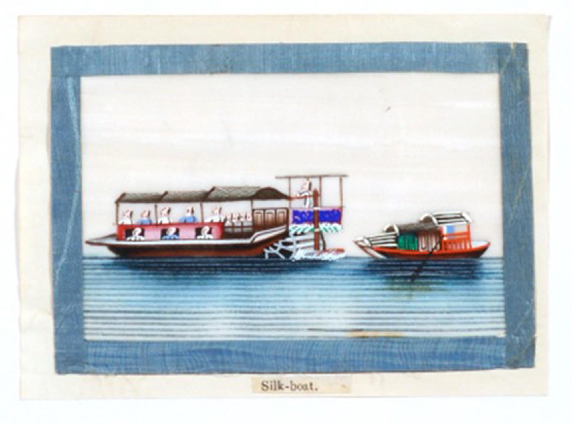 China Trade Miniature Watercolor Pictures of Junks and Sampans on Pith Paper 2