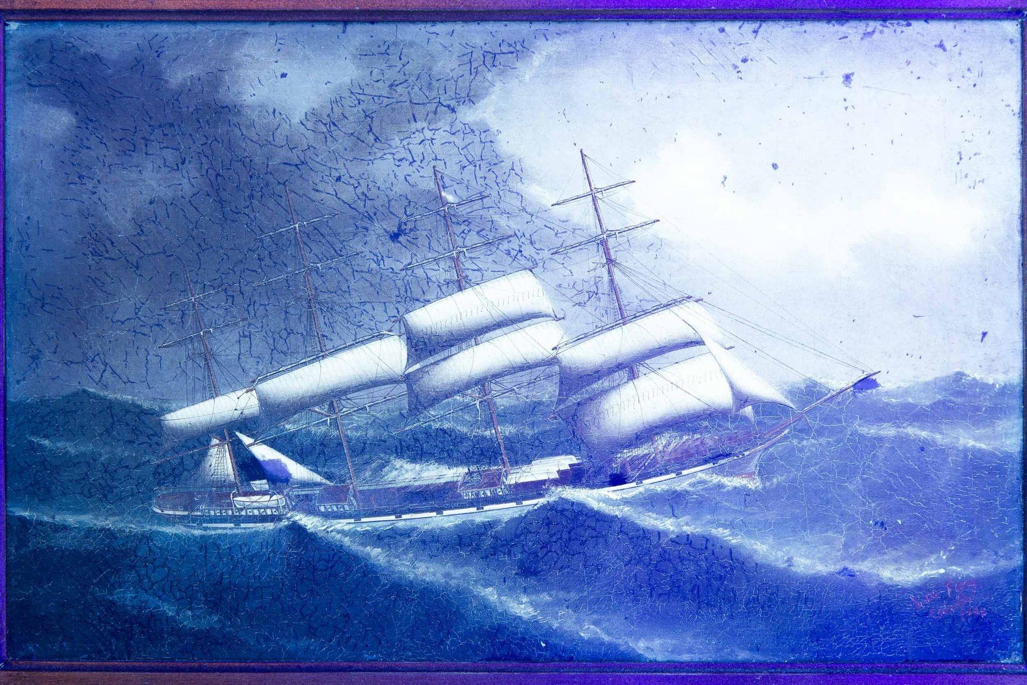 China Trade Nautical Painting of Sailing Ship by Lai Fong of Calcutta ca. 1900 For Sale 8