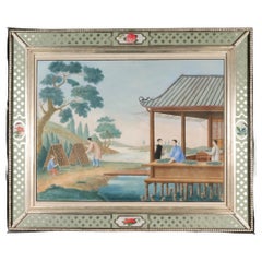 China Trade Painting on Paper depicting Feeding of Silkworms