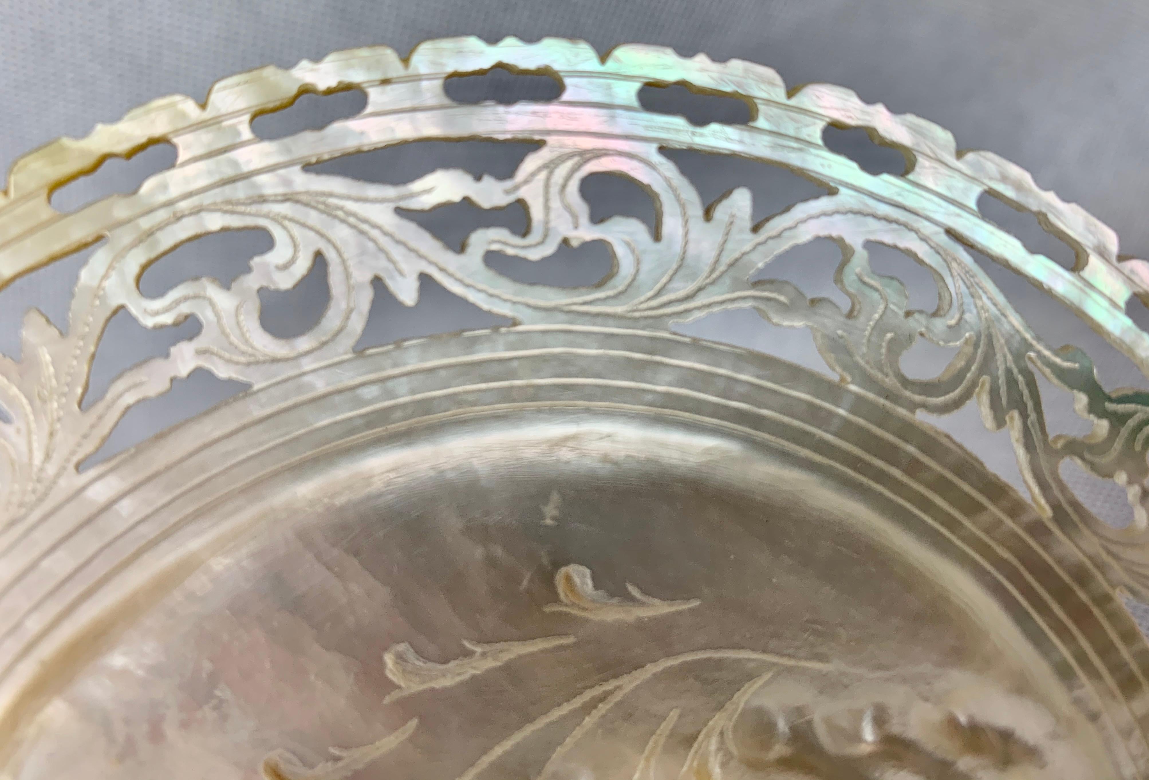 Chinese Export   Reticulated and Carved Mother of Pearl Caviar Dish-China Trade Period 