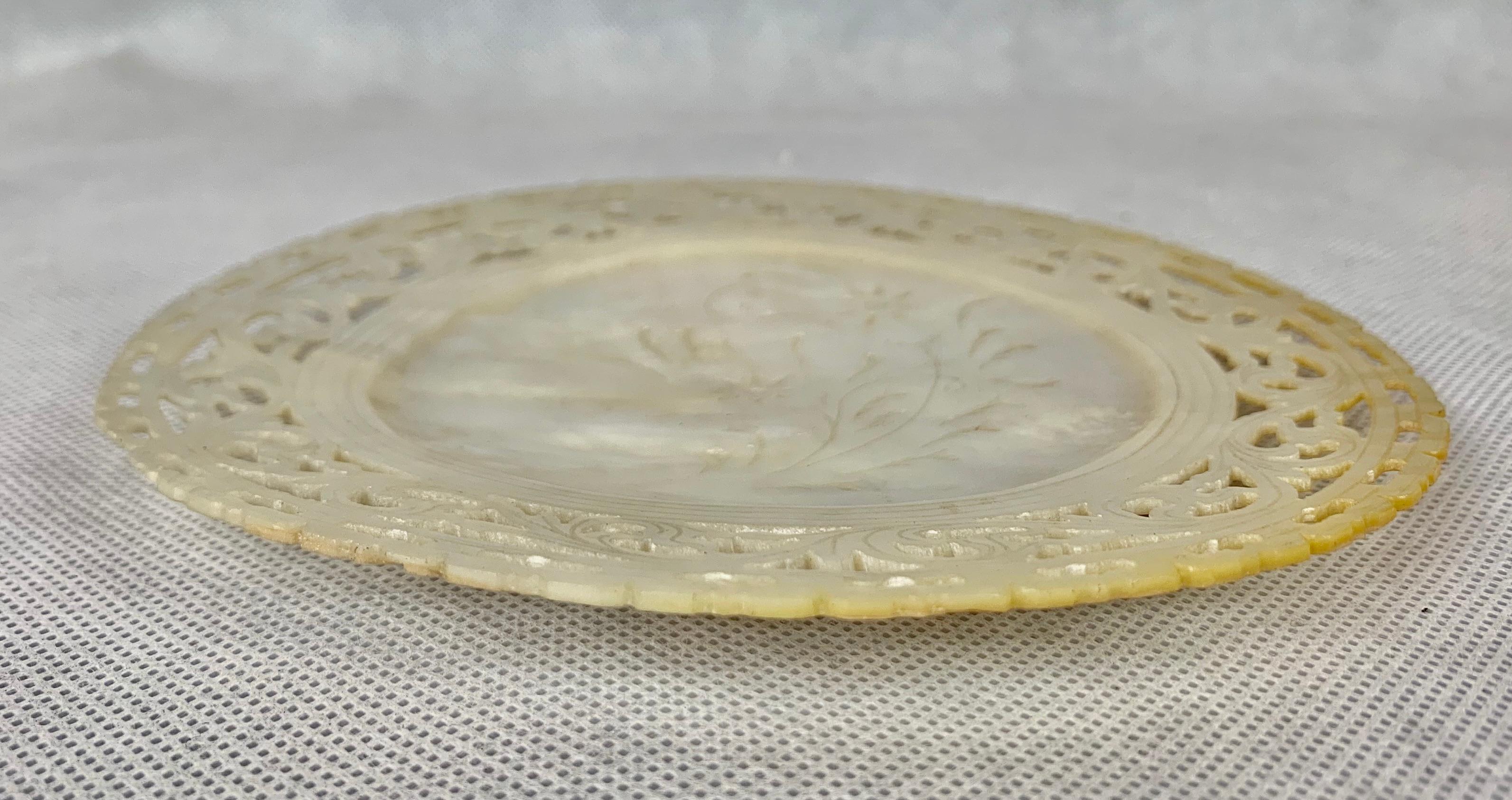 Chinese   Reticulated and Carved Mother of Pearl Caviar Dish-China Trade Period 