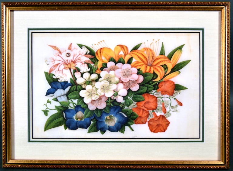Chinese China Trade Set of Six Gouache Still Life of Fruit & Flowers on Pith Paper For Sale