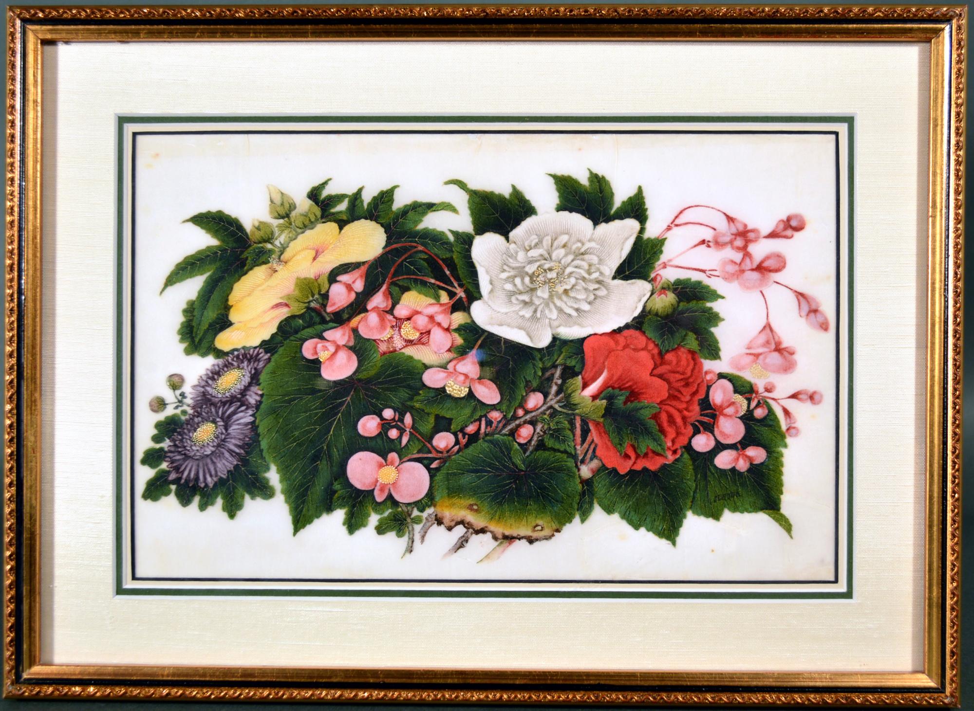 Ensemble de six peintures de natures mortes de fruits et de fleurs de Sunqua (Chine) en vente 4