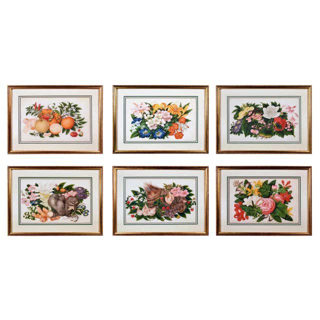 China Trade Set of Six Paintings of Fruit and Flowers Paintings by ...