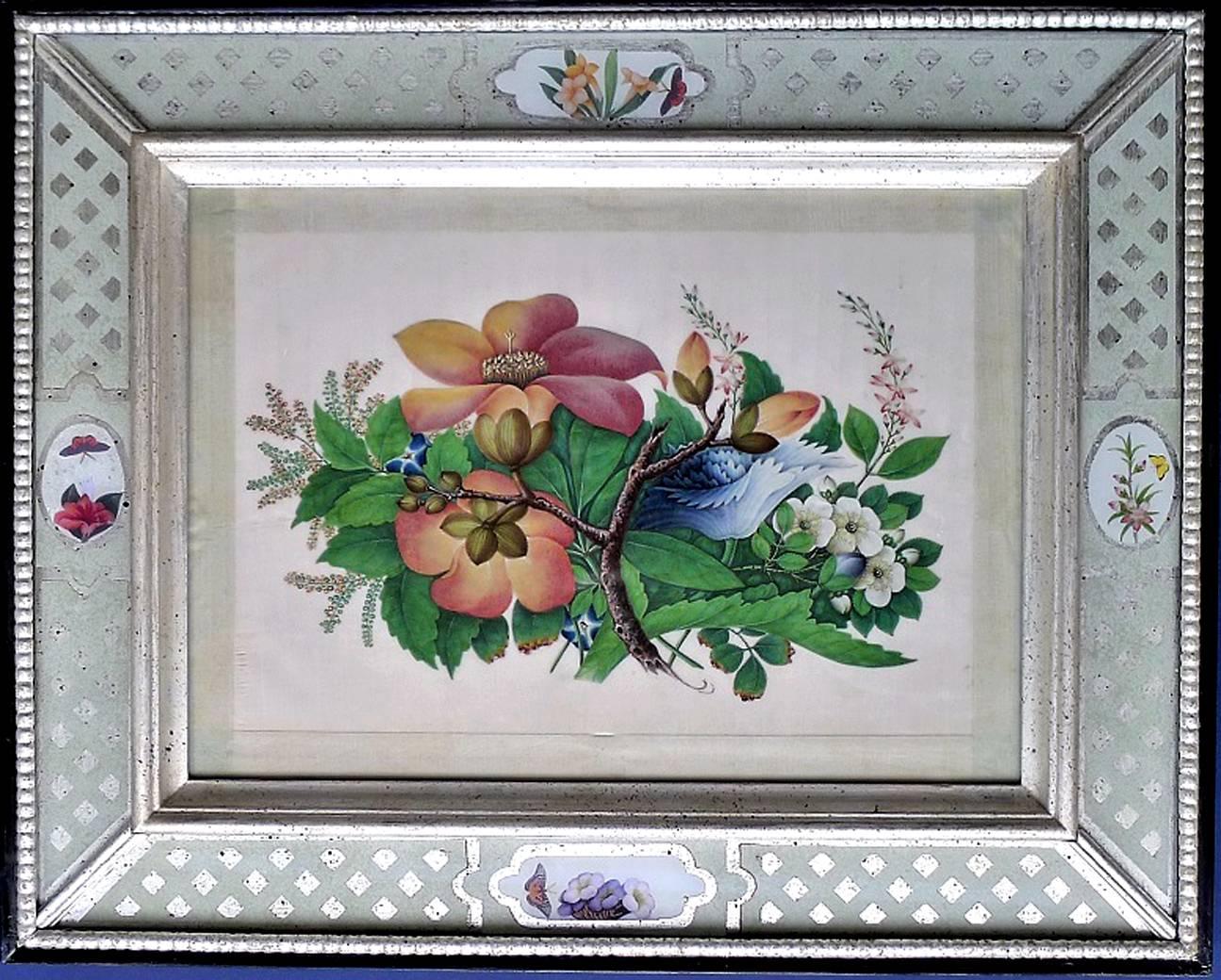 19th Century China Trade Set of Twelve Botanical Flower Pith Paper Paintings