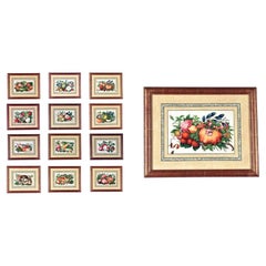 China Trade Watercolor & Gouache Set of Twelve Paintings of Fruit & Flowers