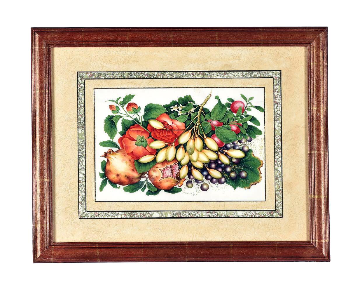 China Trade Watercolor & Gouache Set of Twelve Paintings of Fruit & Flowers For Sale 3