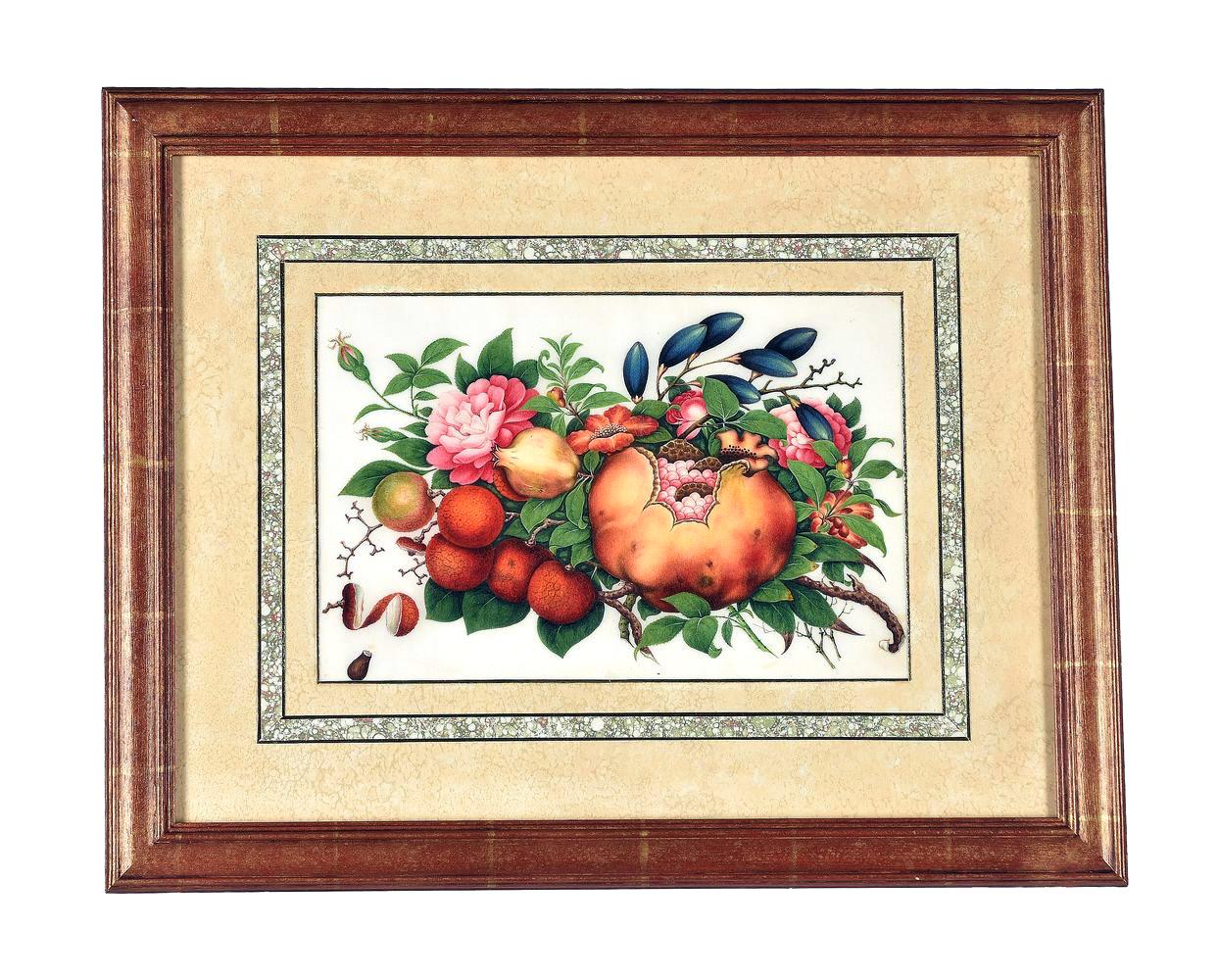 China Trade Watercolor & Gouache Set of Twelve Paintings of Fruit & Flowers For Sale 4