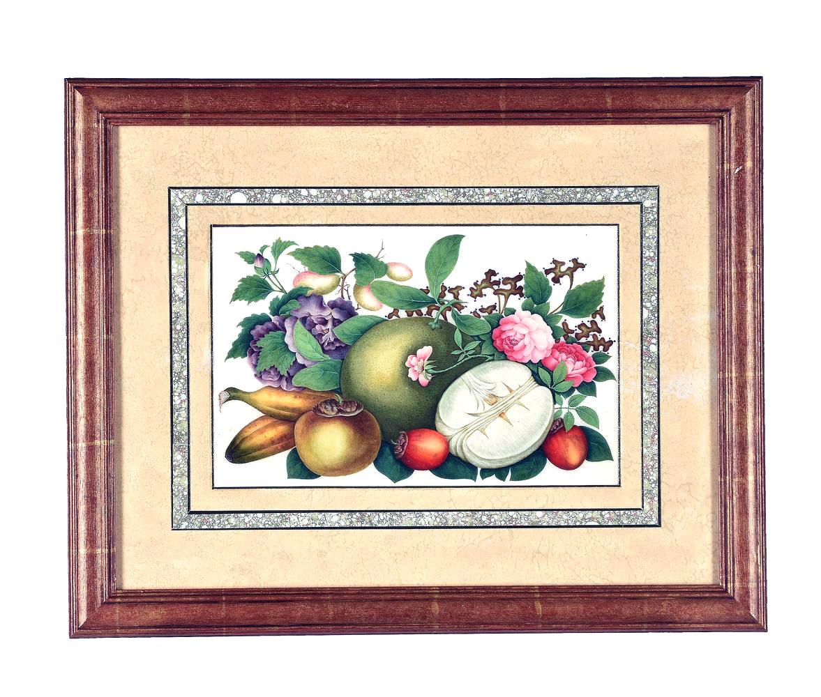 China Trade Watercolor & Gouache Set of Twelve Paintings of Fruit & Flowers For Sale 5