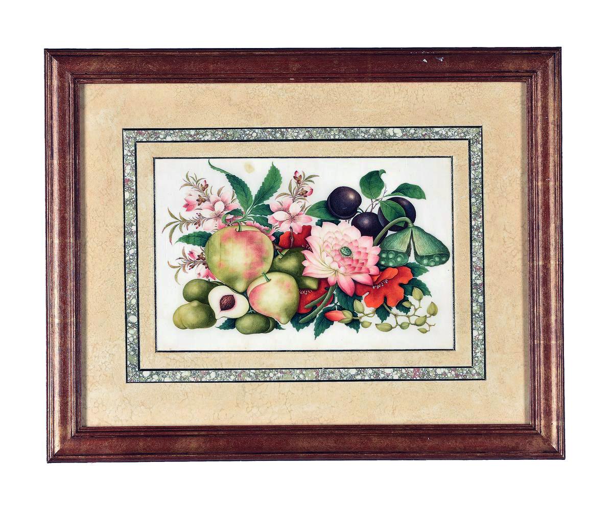 Chinese China Trade Watercolor & Gouache Set of Twelve Paintings of Fruit & Flowers For Sale