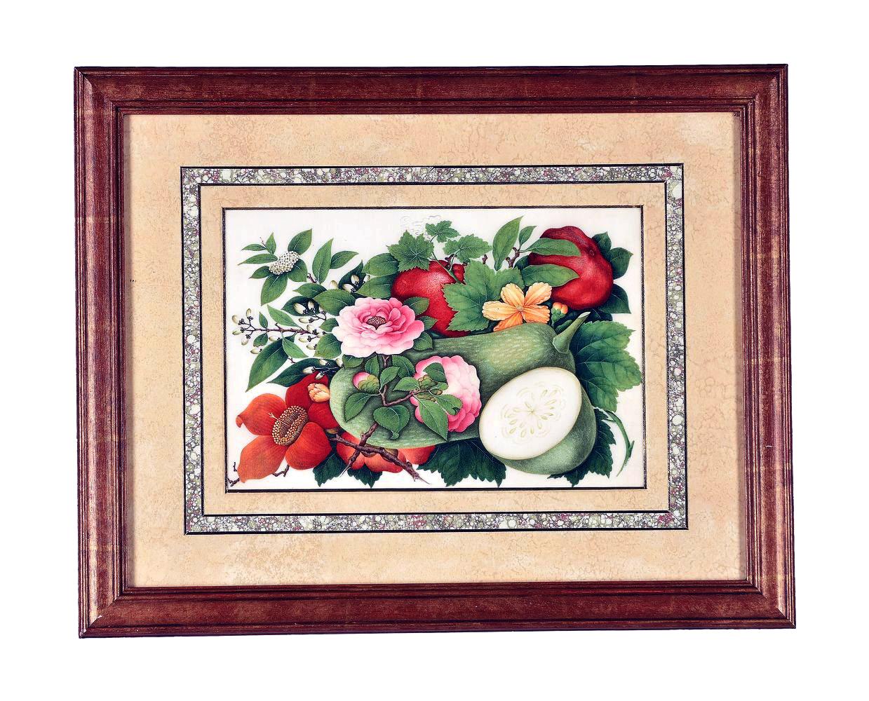 China Trade Watercolor & Gouache Set of Twelve Paintings of Fruit & Flowers In Good Condition For Sale In Downingtown, PA