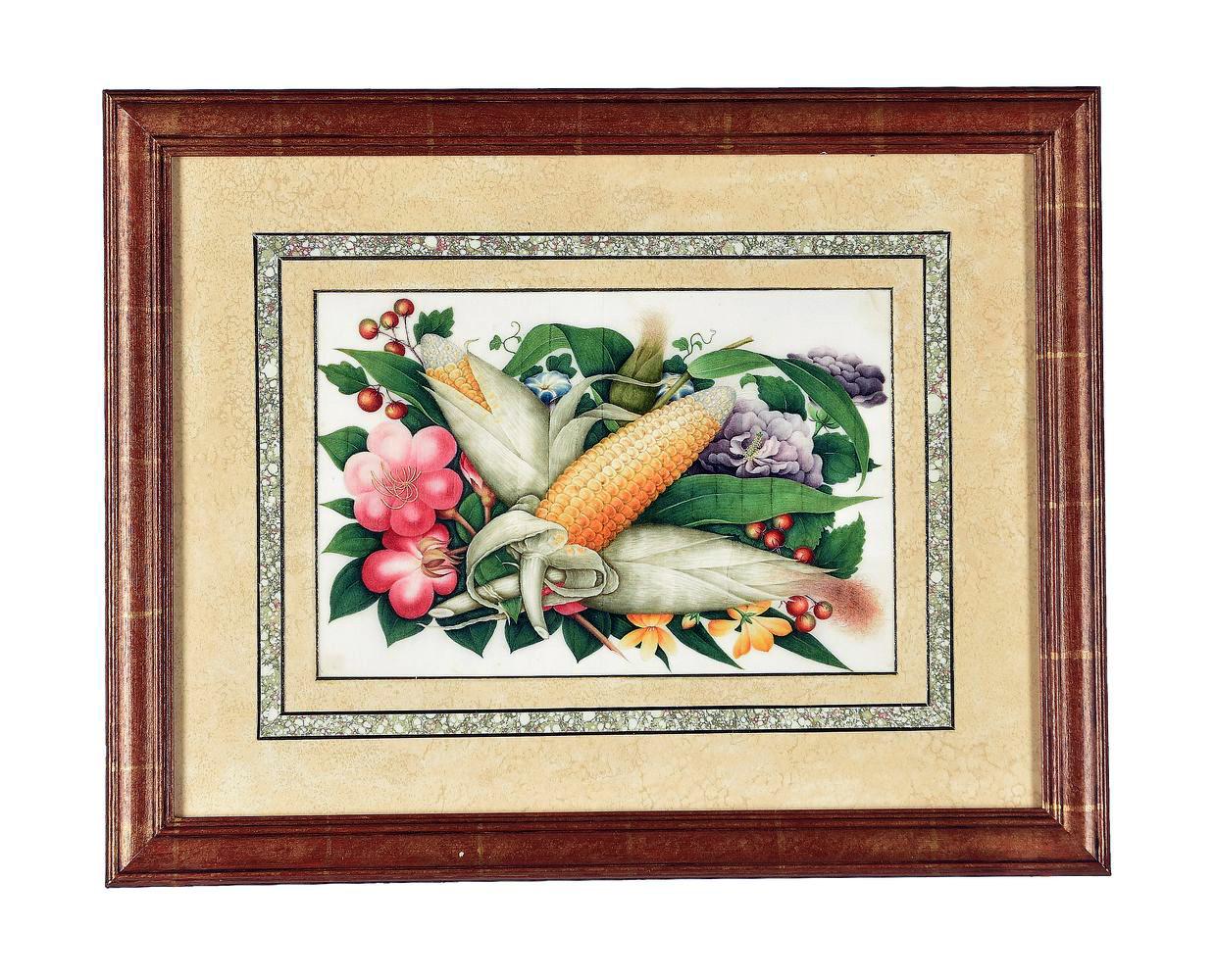 Paper China Trade Watercolor & Gouache Set of Twelve Paintings of Fruit & Flowers For Sale