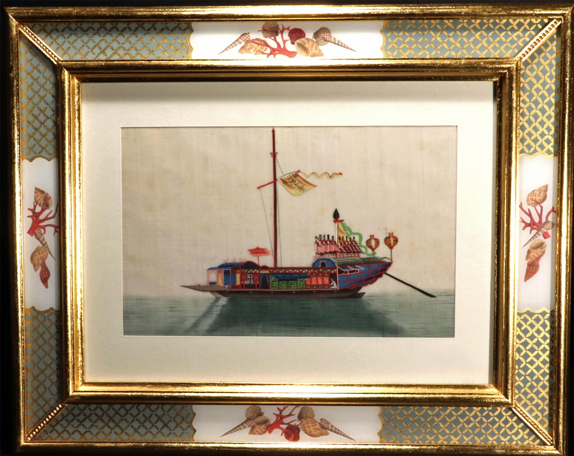 Chinesisches Handels-Aquarellgemälde von chinesischen Sampans und Junks – ein Set von zwölf Zwölf im Angebot 4