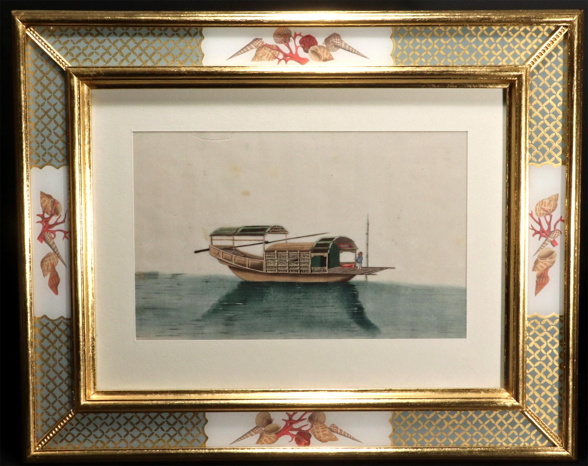 Chinesisches Handels-Aquarellgemälde von chinesischen Sampans und Junks – ein Set von zwölf Zwölf im Angebot 5