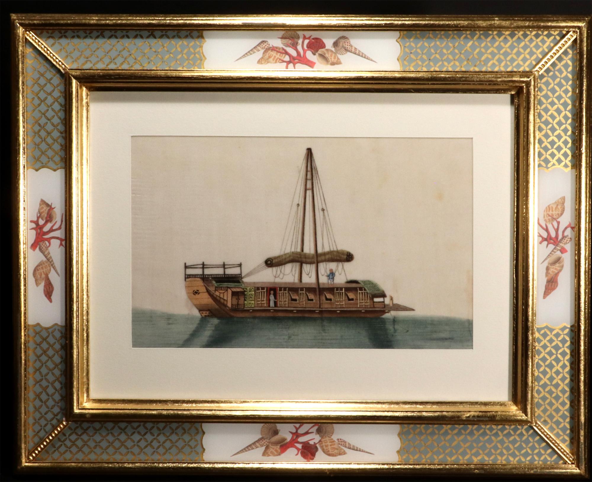 Chinesisches Handels-Aquarellgemälde von chinesischen Sampans und Junks – ein Set von zwölf Zwölf im Angebot 7