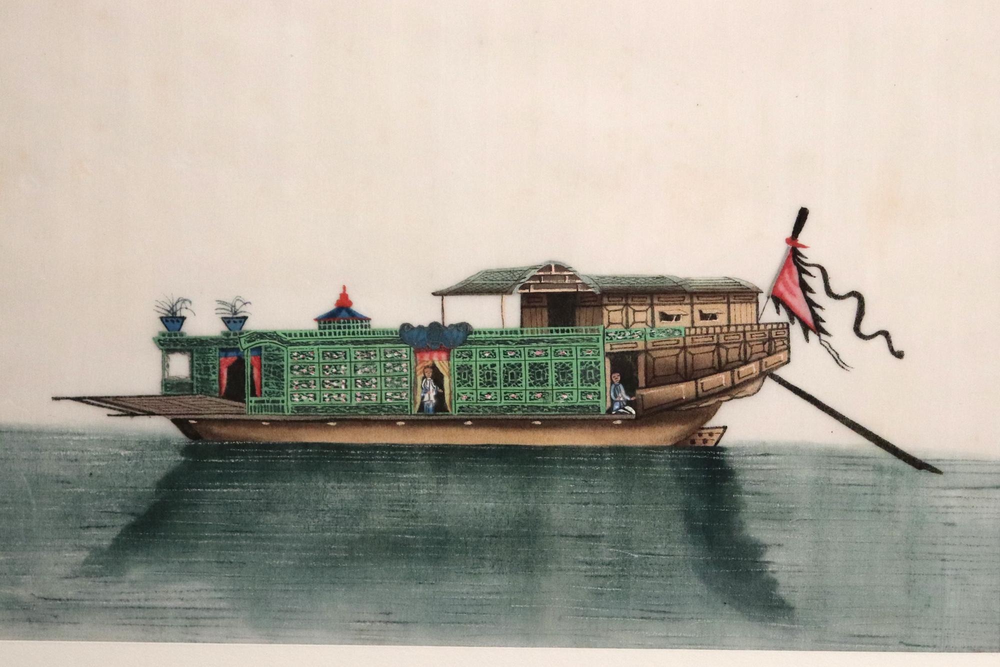 Chinesisches Handels-Aquarellgemälde von chinesischen Sampans und Junks – ein Set von zwölf Zwölf im Angebot 11
