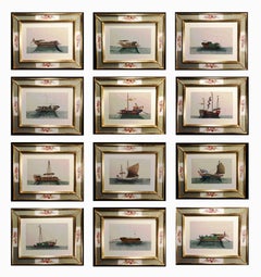 China Trade Watercolor Paintings of Chinese Sampans and Junks- A Set of Twelve