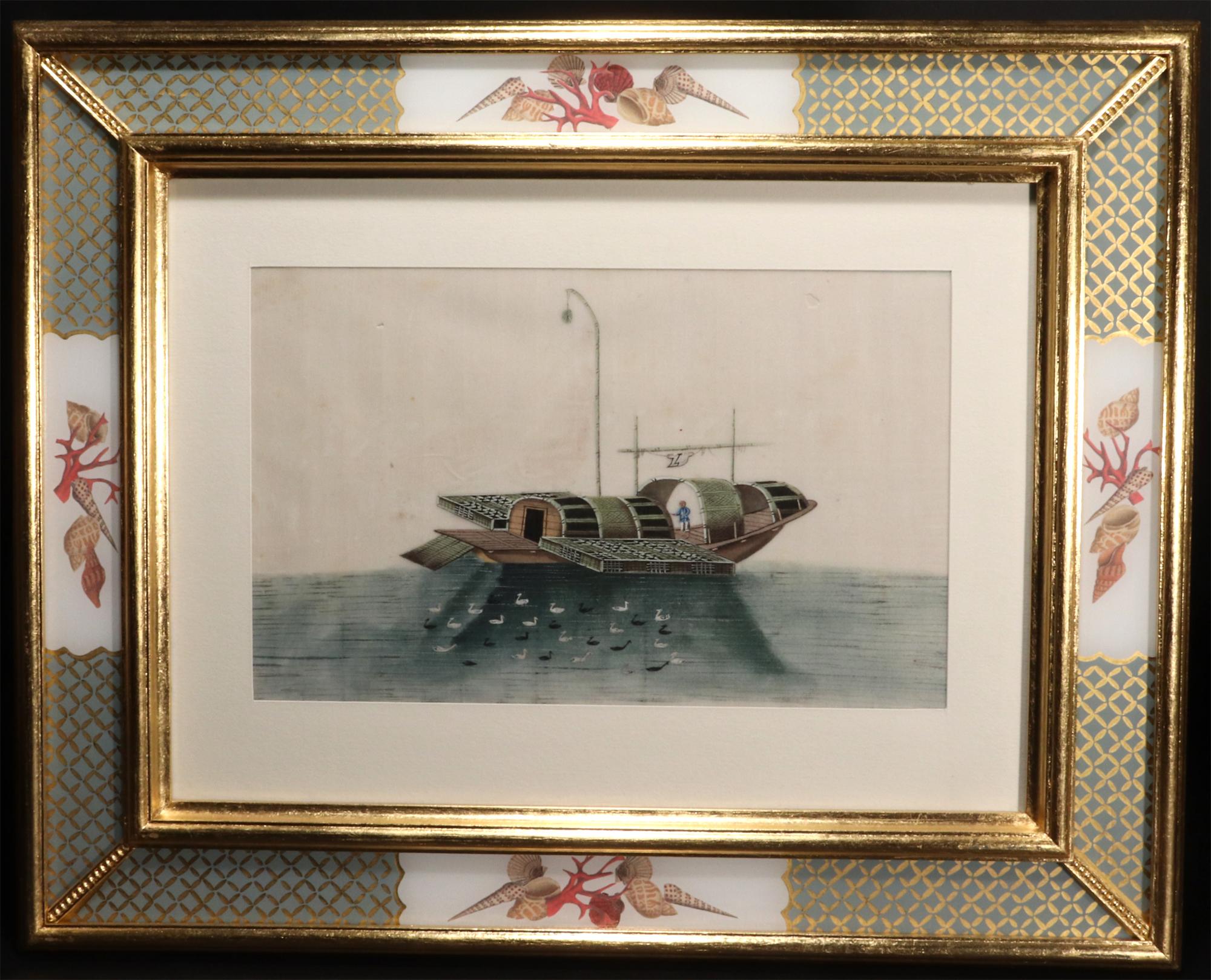 Chinesisches Handels-Aquarellgemälde von chinesischen Sampans und Junks – ein Set von zwölf Zwölf (Chinesischer Export) im Angebot